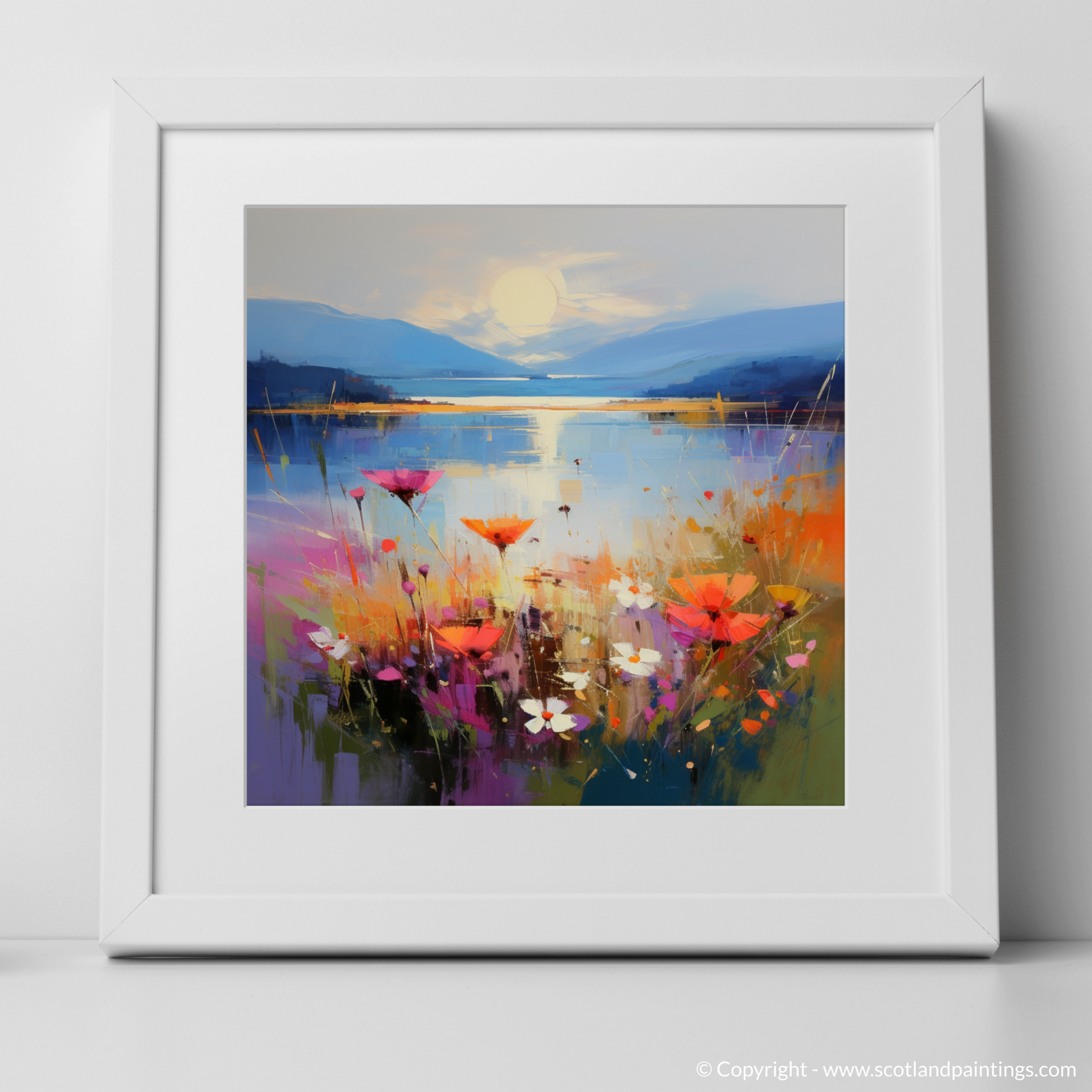 Art Print of Wildflowers by Loch Lomond with a white frame