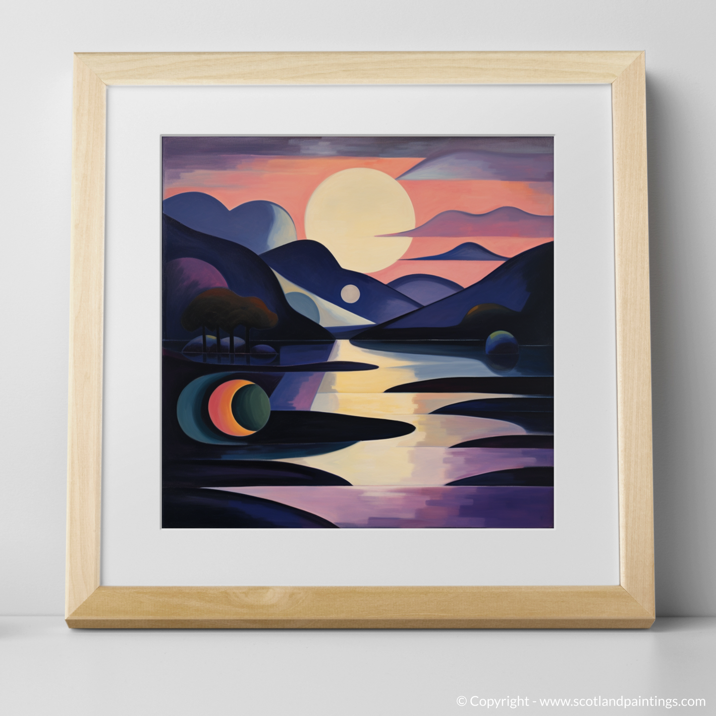 Painting and Art Print of Twilight reflections on Loch Lomond. Twilight Reflections: An Abstract Dance of Loch Lomond.