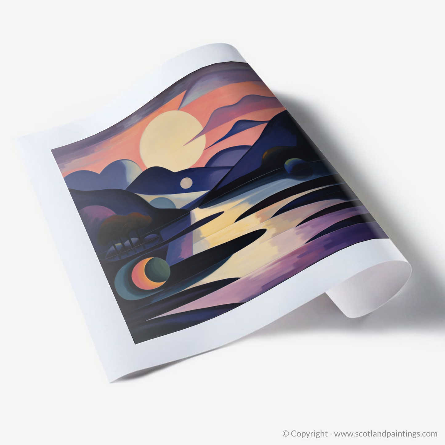 Painting and Art Print of Twilight reflections on Loch Lomond. Twilight Reflections: An Abstract Dance of Loch Lomond.