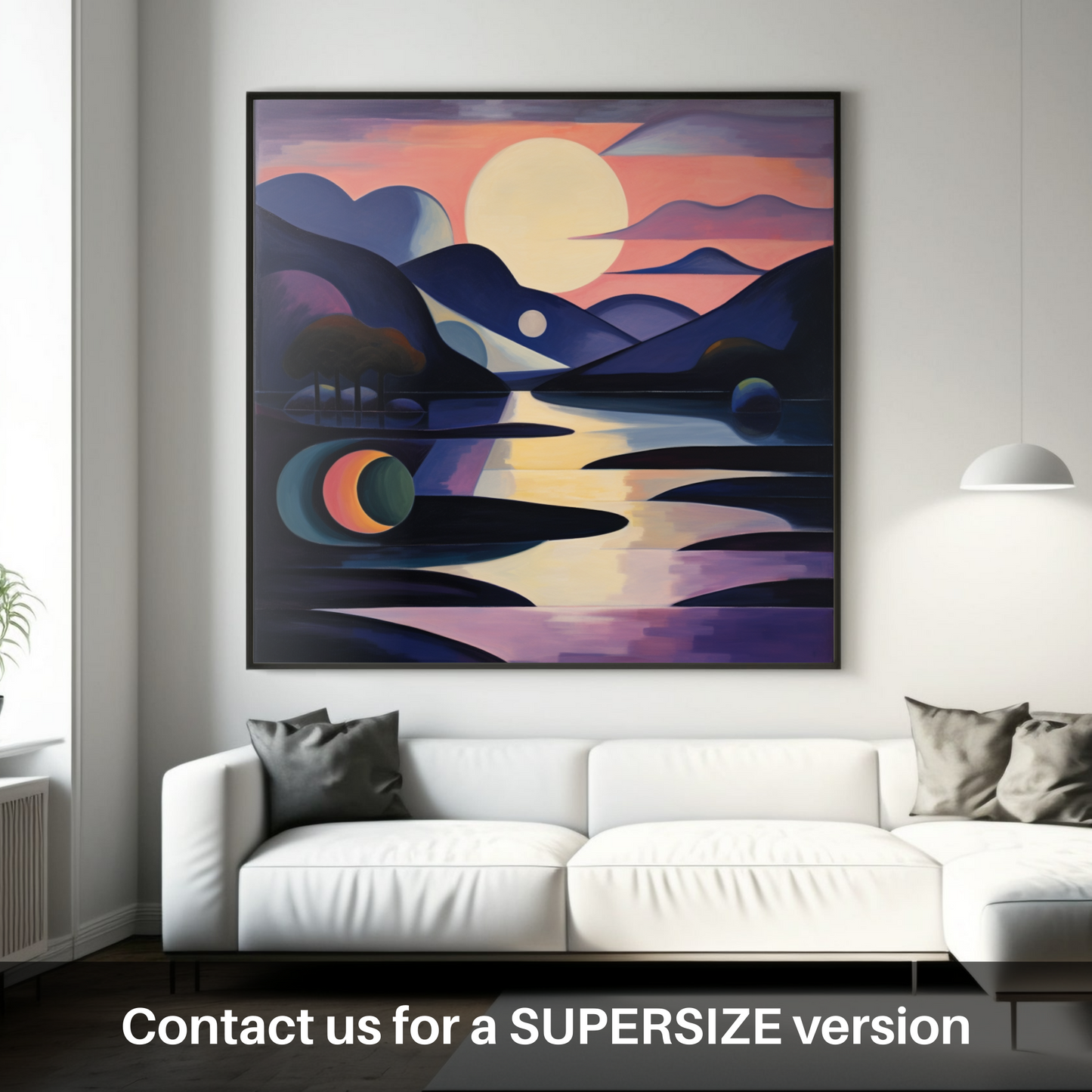 Painting and Art Print of Twilight reflections on Loch Lomond. Twilight Reflections: An Abstract Dance of Loch Lomond.