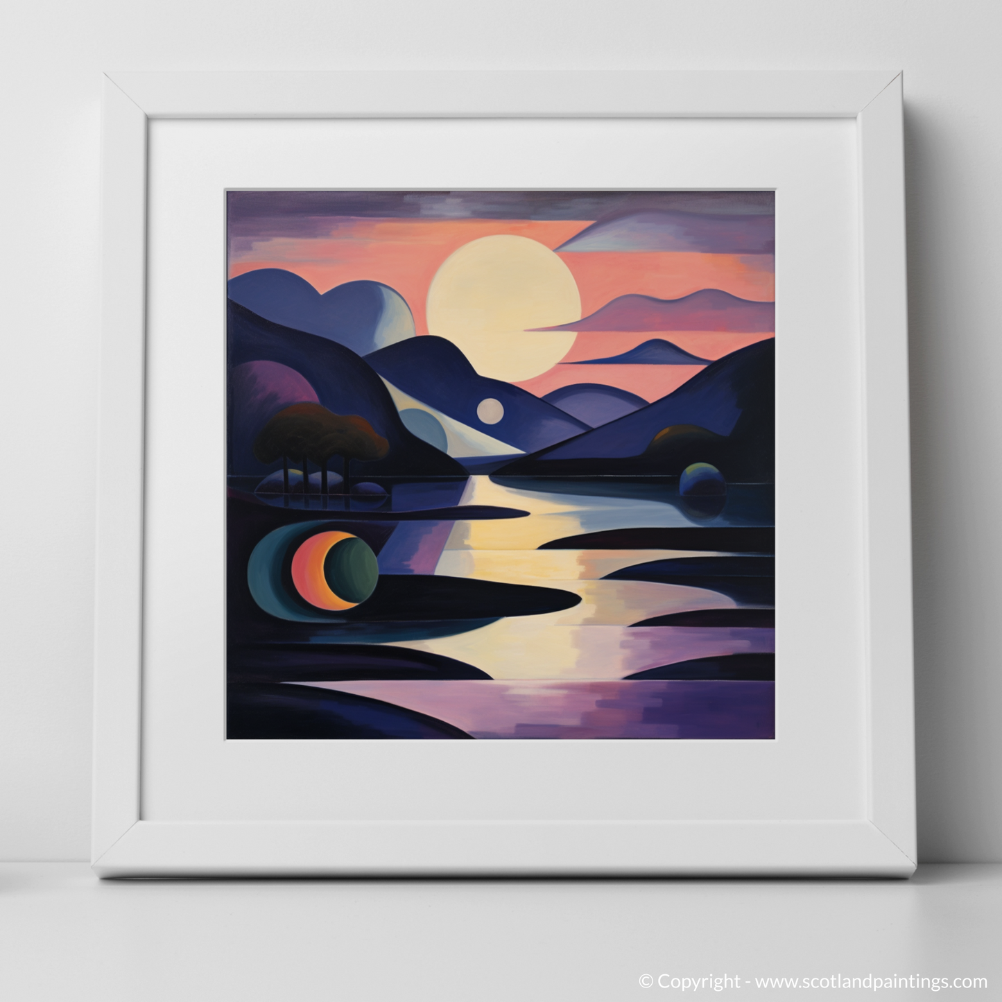 Painting and Art Print of Twilight reflections on Loch Lomond. Twilight Reflections: An Abstract Dance of Loch Lomond.