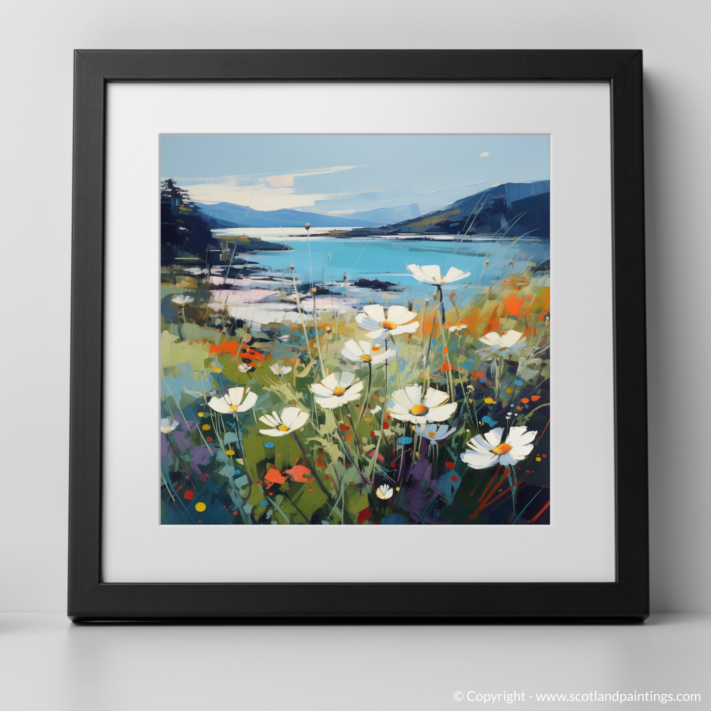 Art Print of Wildflowers by Loch Lomond with a black frame