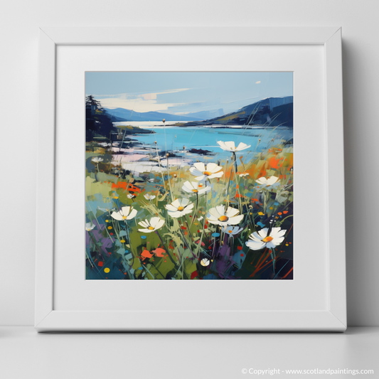 Art Print of Wildflowers by Loch Lomond with a white frame