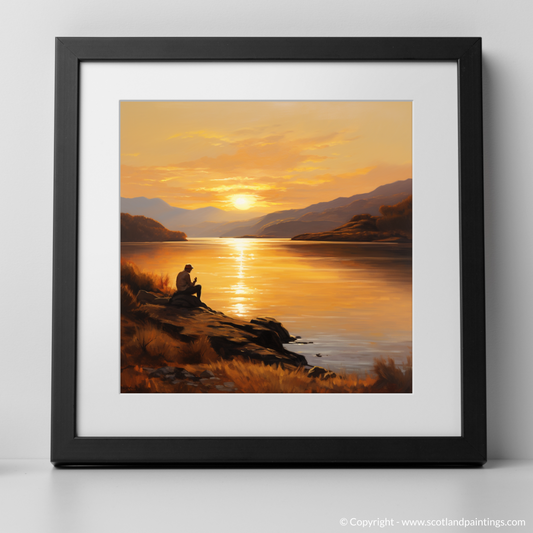 Art Print of Golden hour at Loch Lomond with a black frame