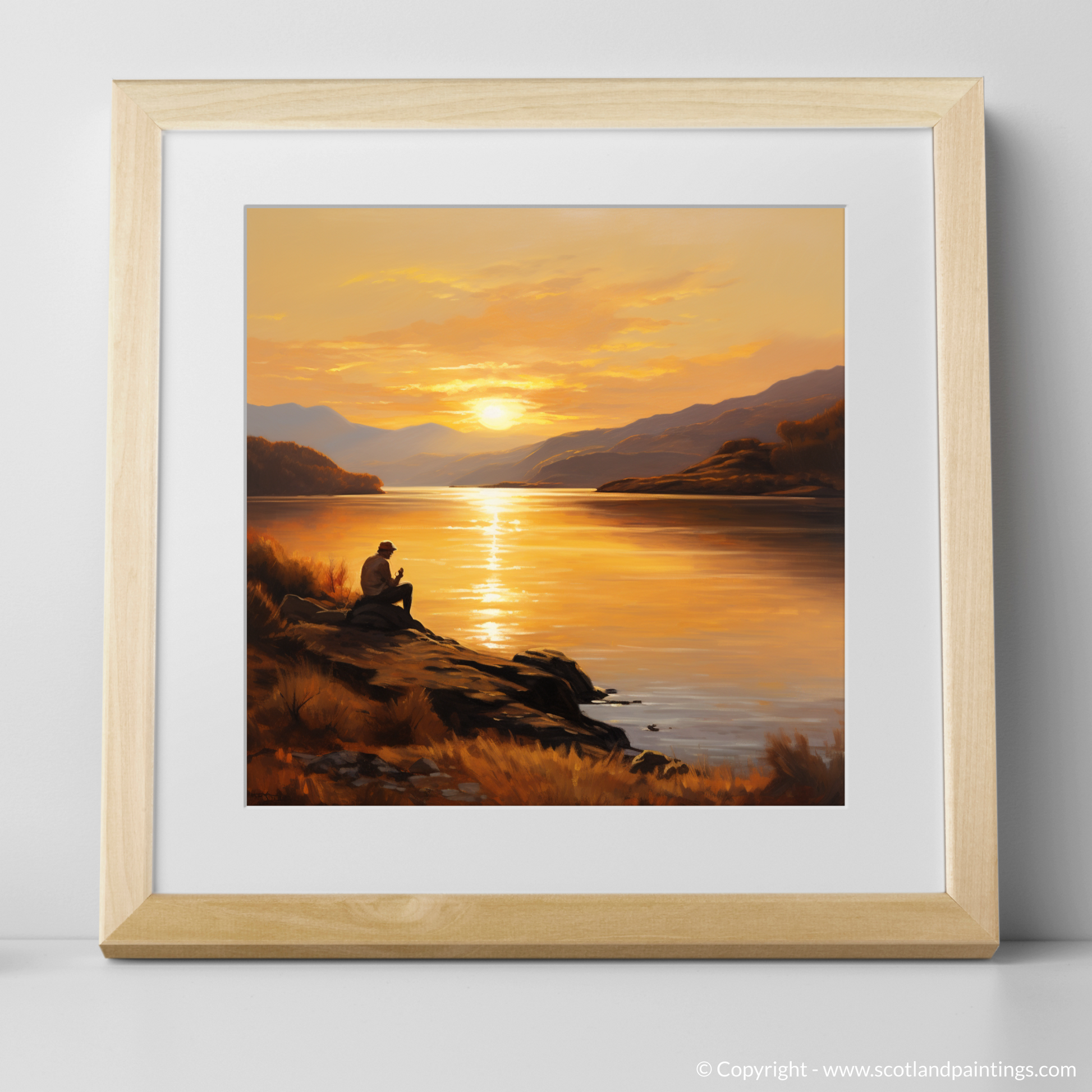 Art Print of Golden hour at Loch Lomond with a natural frame