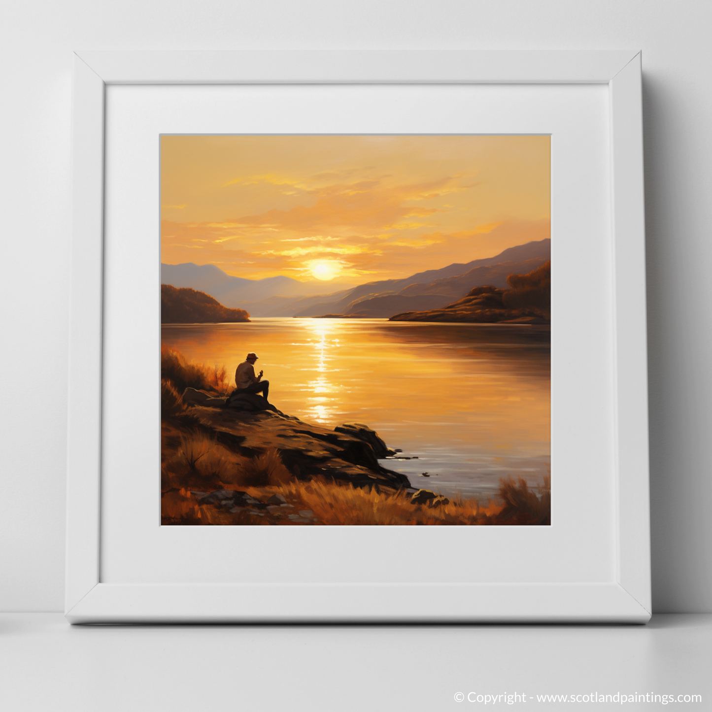 Art Print of Golden hour at Loch Lomond with a white frame