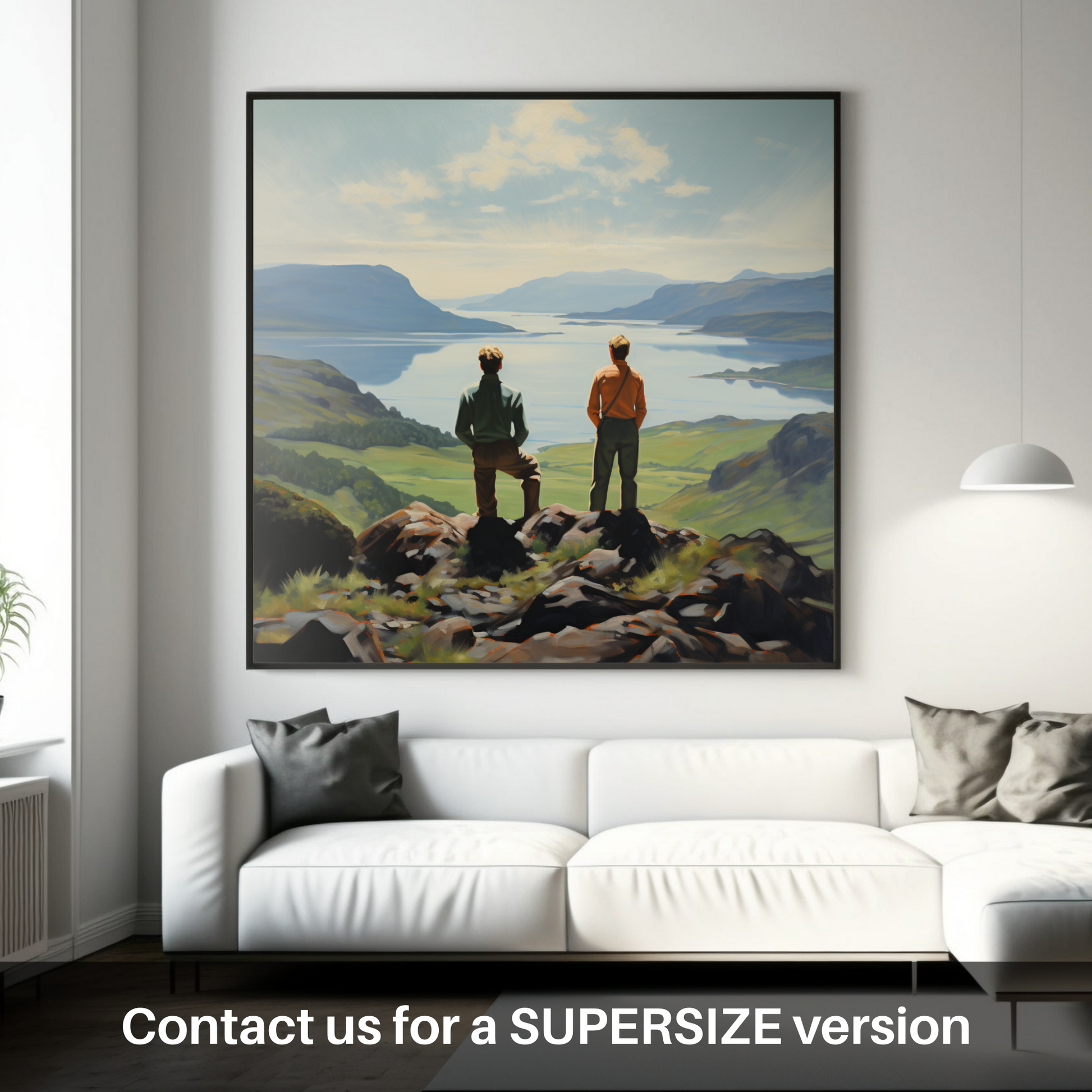 Huge supersize print of Two hikers looking out on Loch Lomond