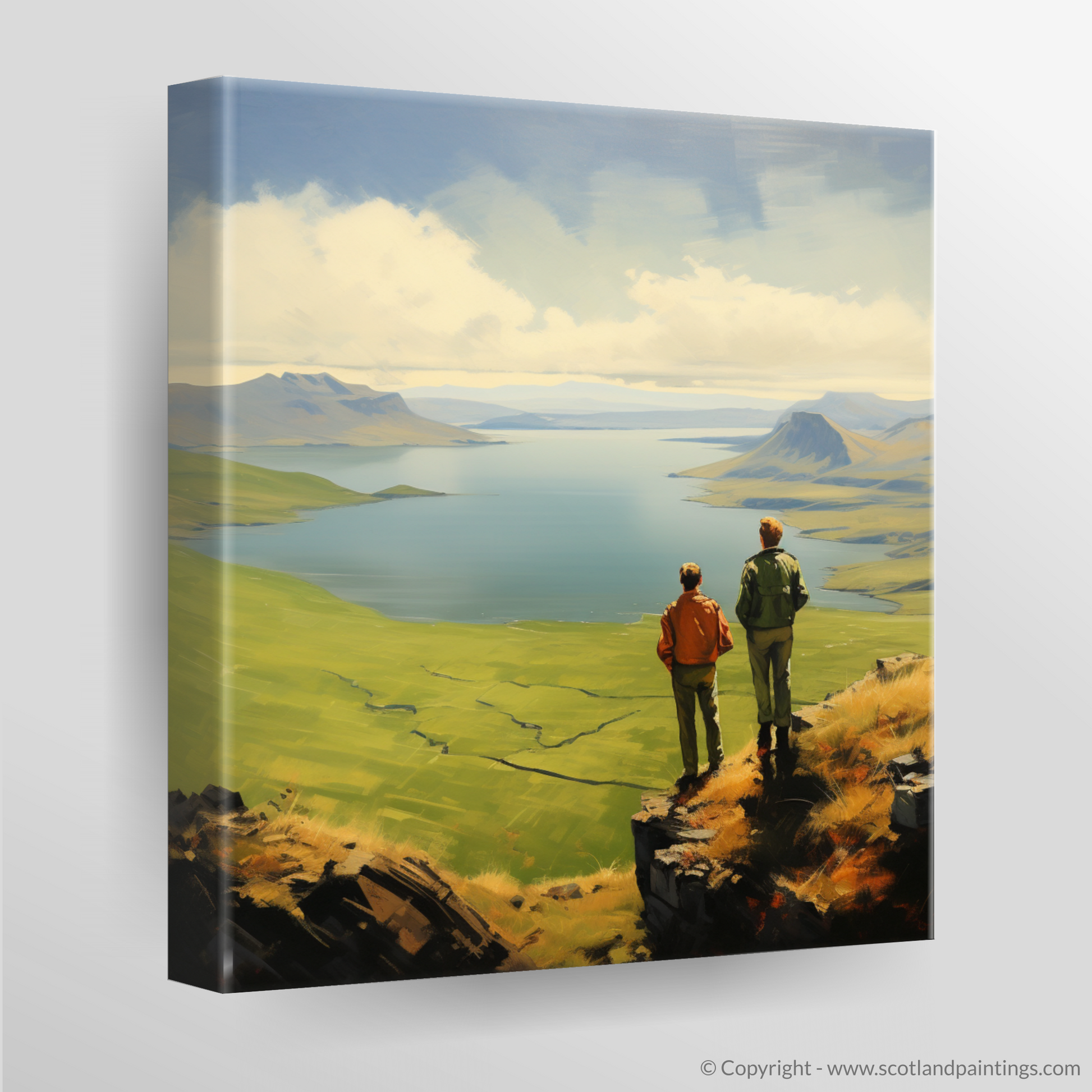 Canvas Print of Two hikers looking out on Loch Lomond