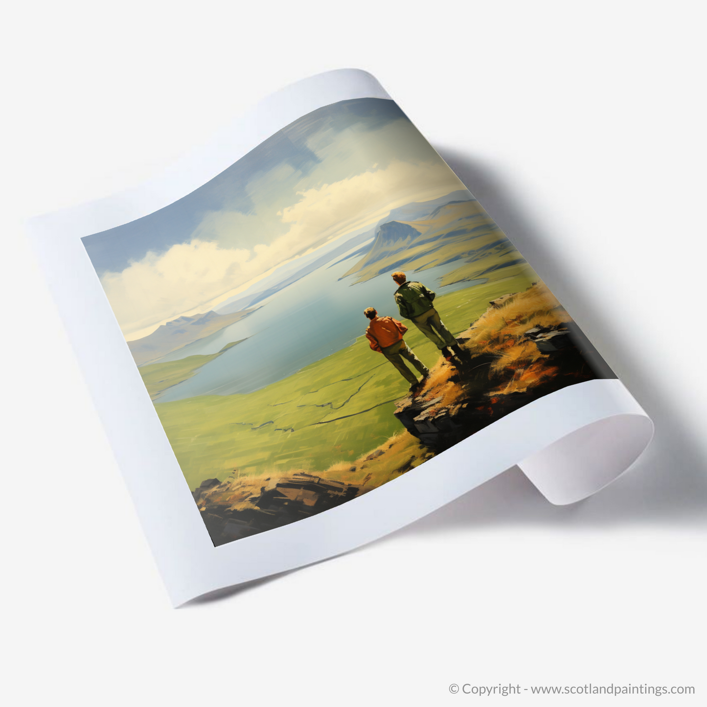 Art Print of Two hikers looking out on Loch Lomond