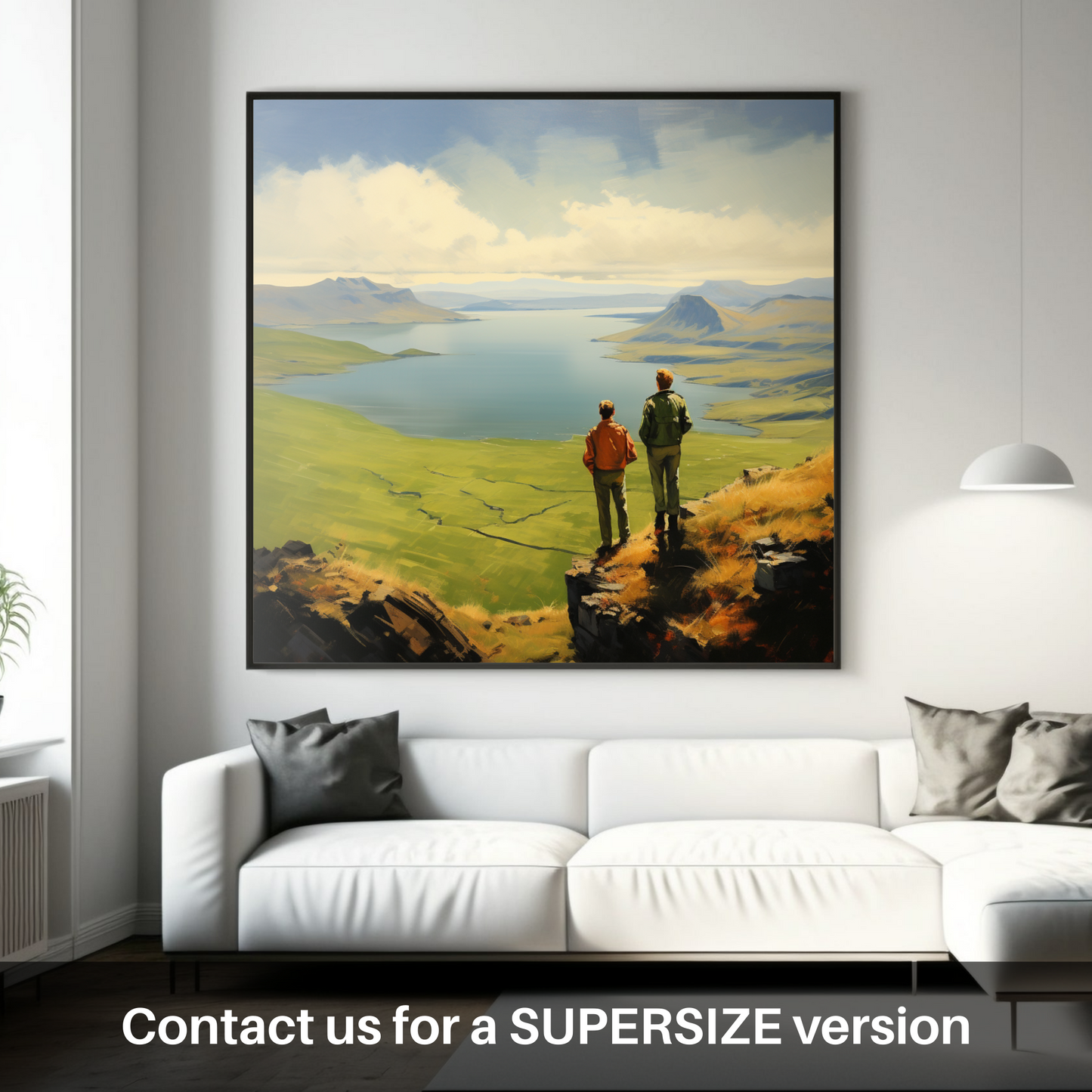 Huge supersize print of Two hikers looking out on Loch Lomond