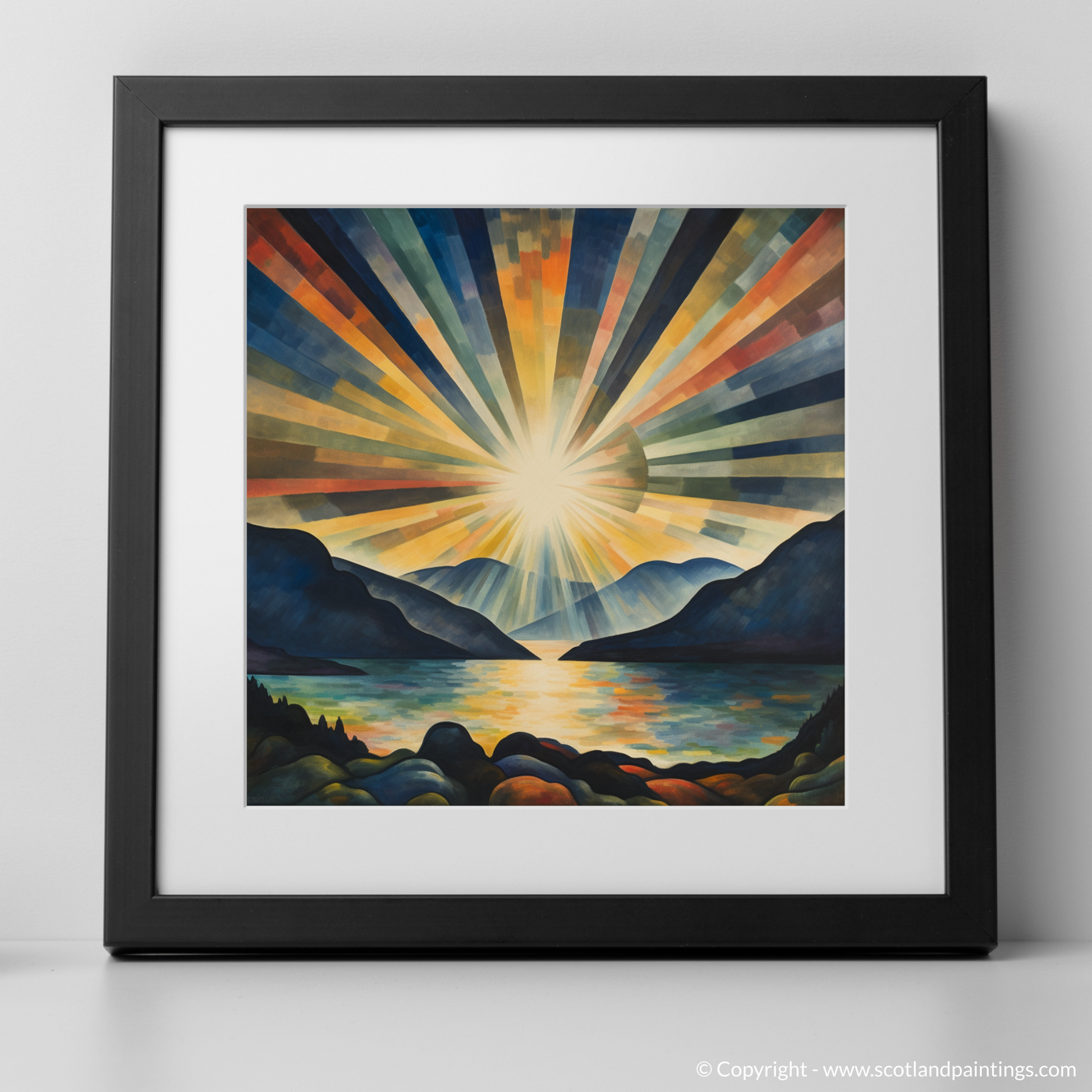 Art Print of Crepuscular rays above Loch Lomond with a black frame