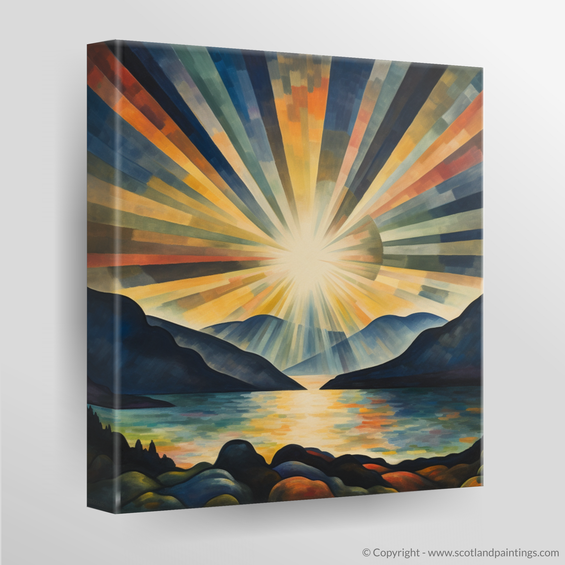 Canvas Print of Crepuscular rays above Loch Lomond