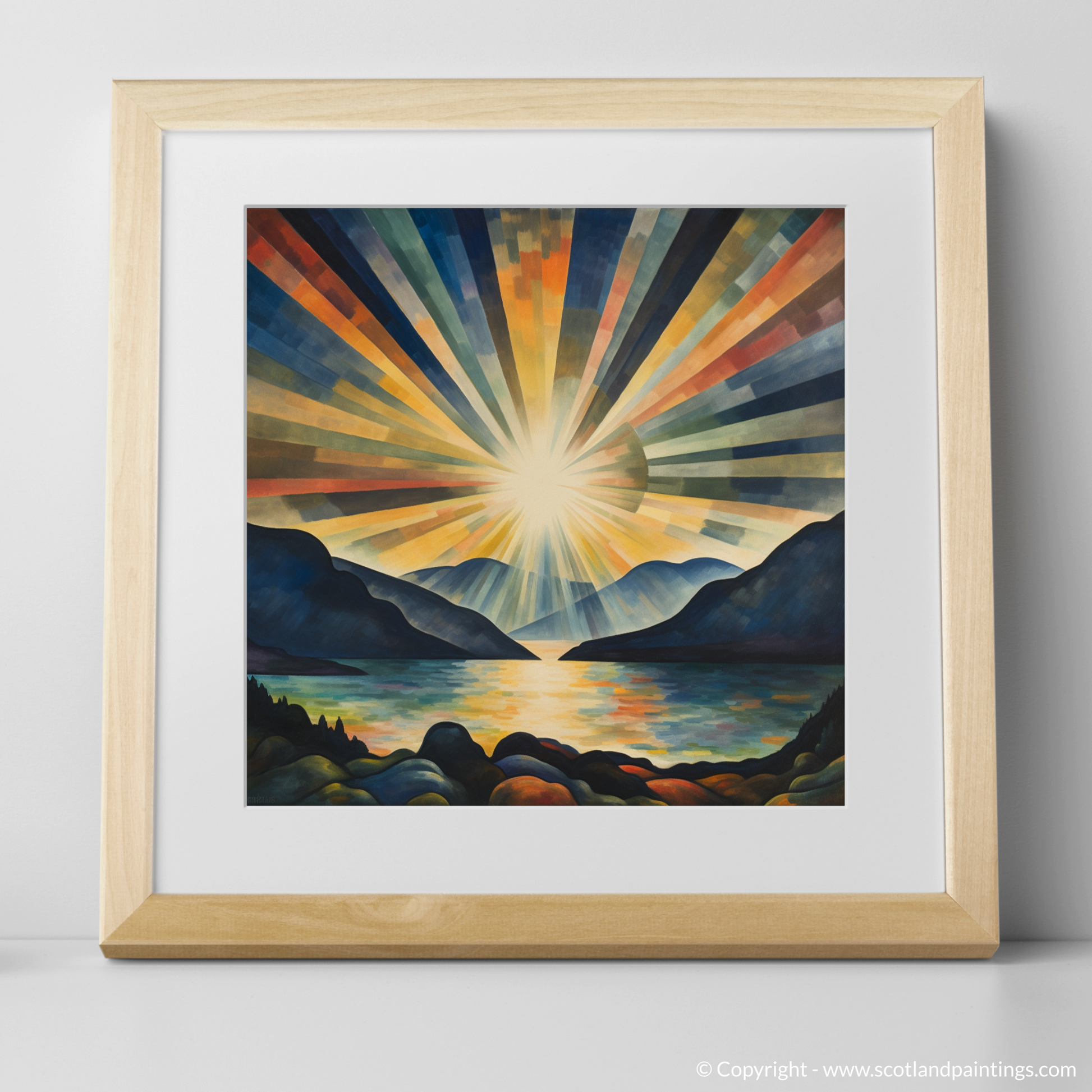 Art Print of Crepuscular rays above Loch Lomond with a natural frame