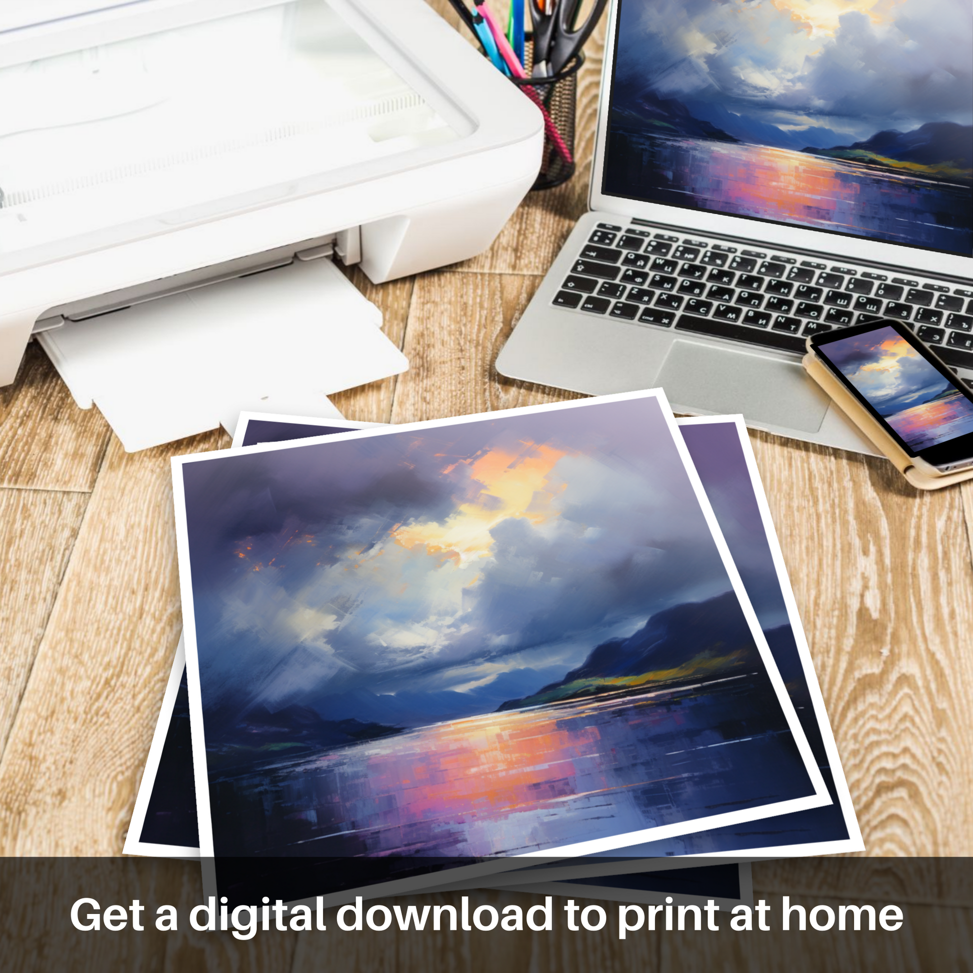 Downloadable and printable picture of Storm clouds above Loch Lomond