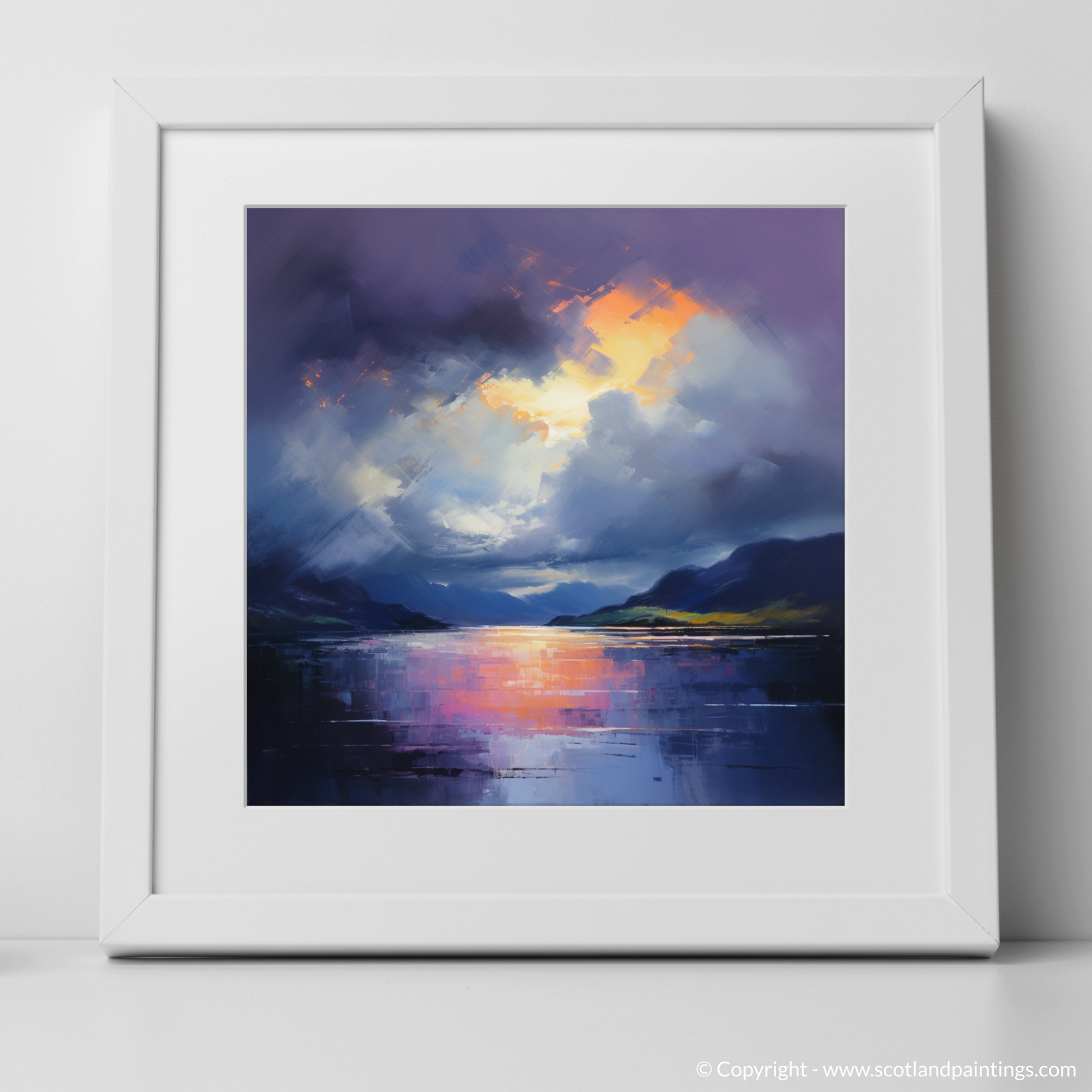 Art Print of Storm clouds above Loch Lomond with a white frame