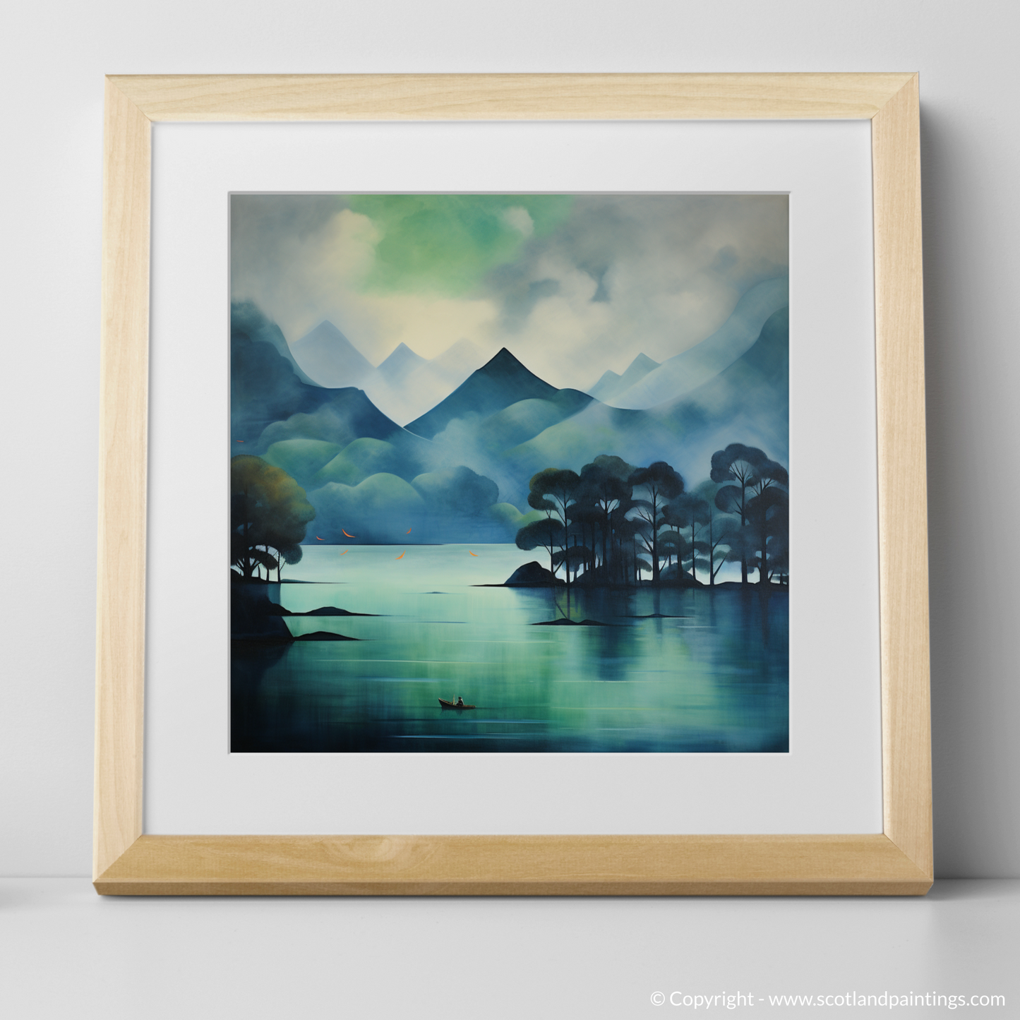Art Print of Misty morning on Loch Lomond with a natural frame