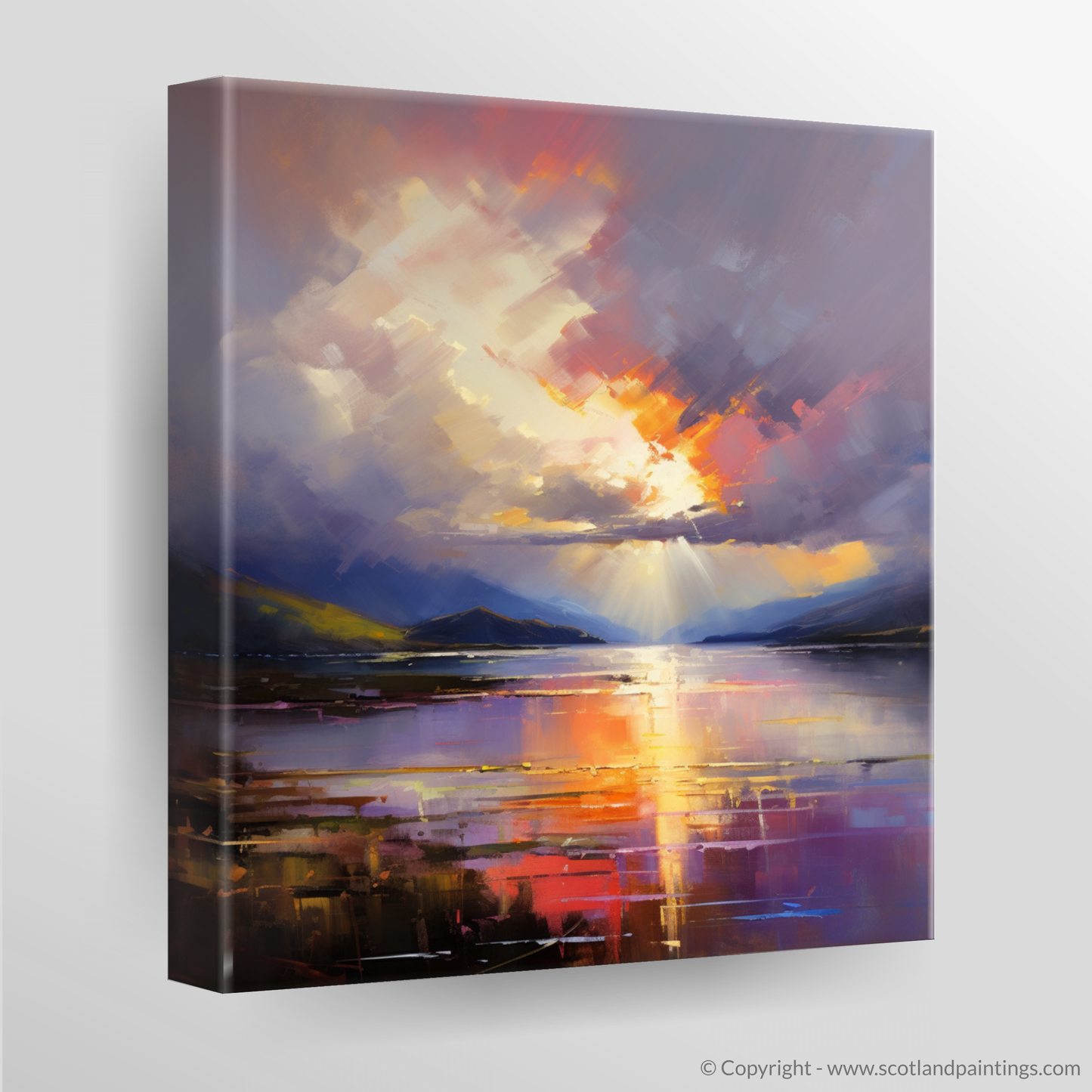 Canvas Print of Sun rays through clouds above Loch Lomond