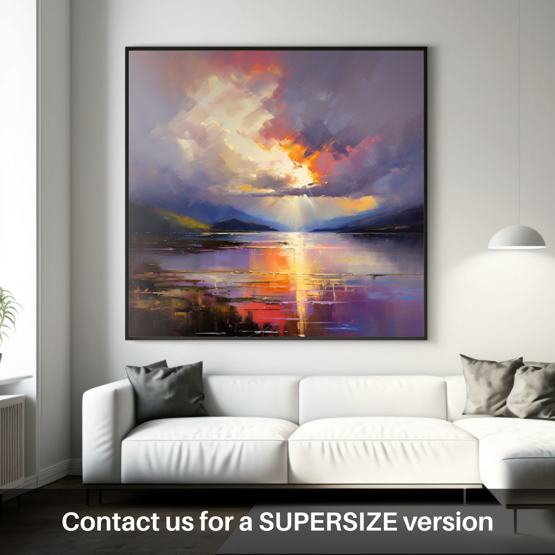 Huge supersize print of Sun rays through clouds above Loch Lomond