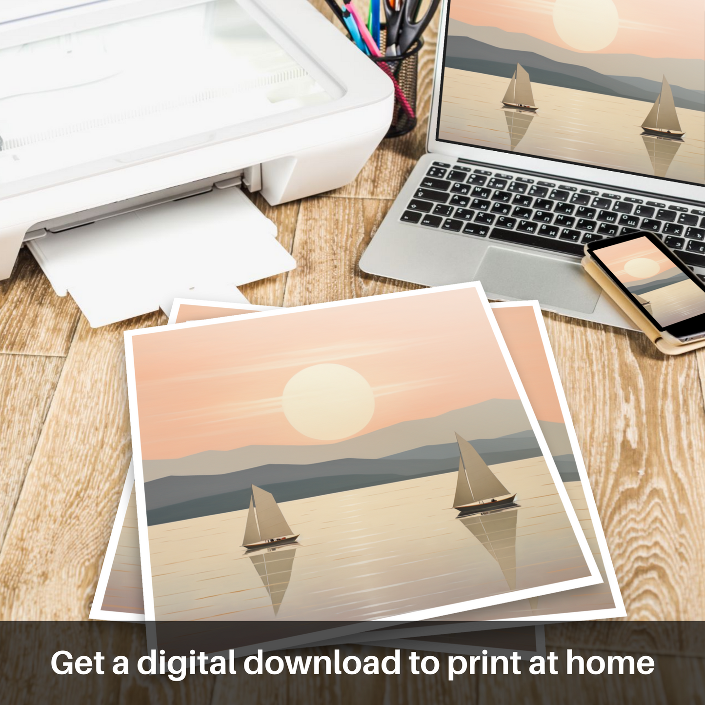 Downloadable and printable picture of Sailing boats on Loch Lomond at sunset