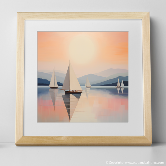 Art Print of Sailing boats on Loch Lomond at sunset with a natural frame