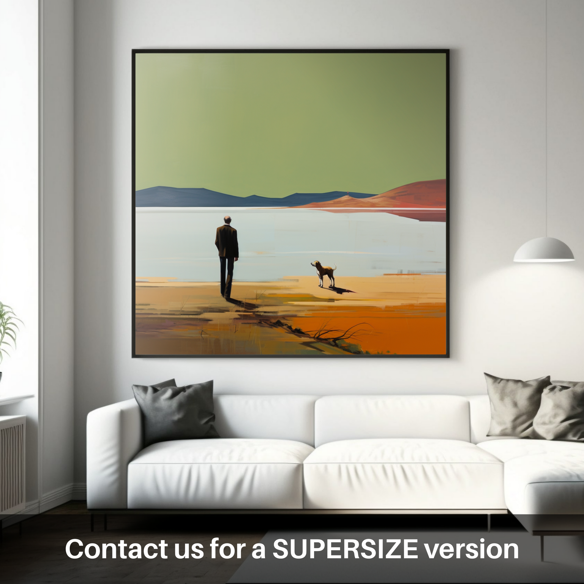 Huge supersize print of A man walking dog at the side of Loch Lomond