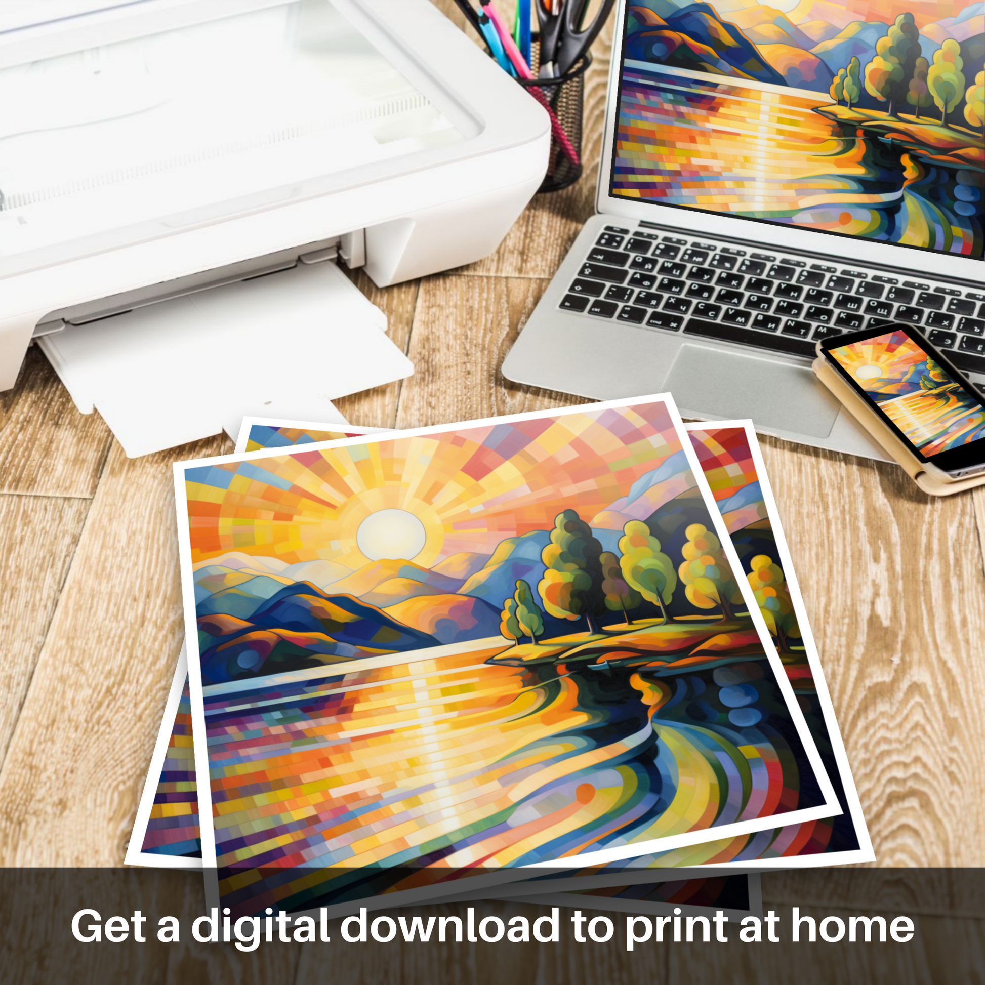 Downloadable and printable picture of Golden hour at Loch Lomond