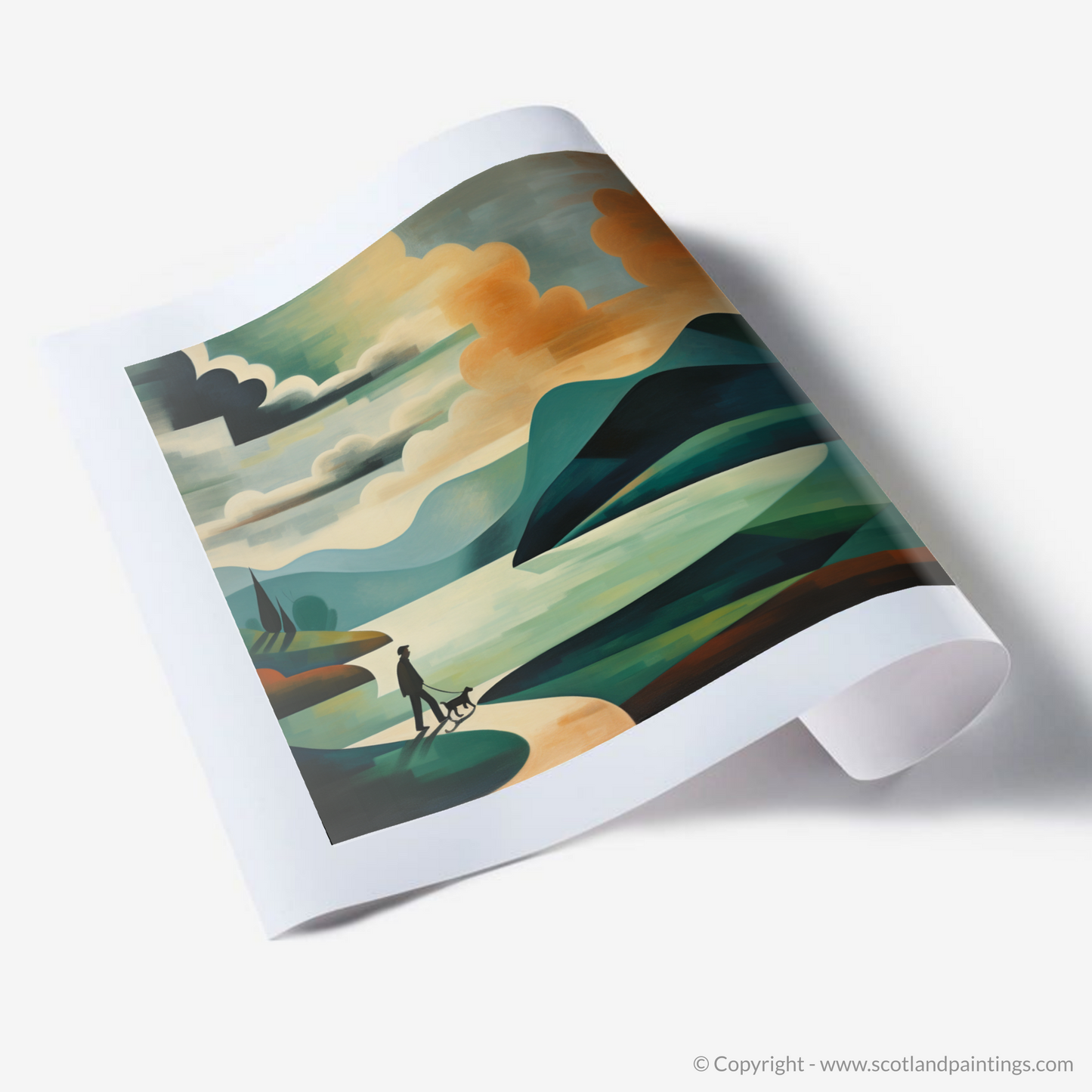 Art Print of A man walking dog at the side of Loch Lomond