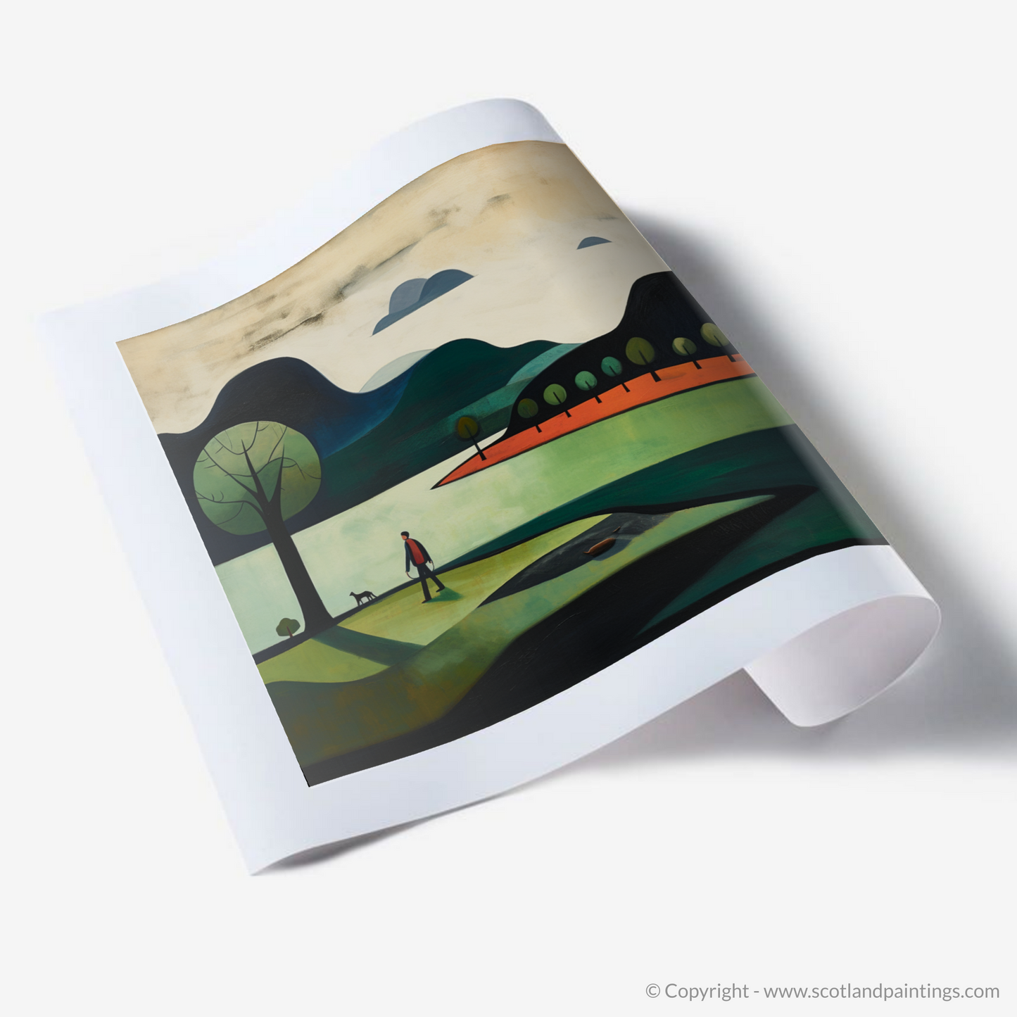 Art Print of A man walking dog at the side of Loch Lomond