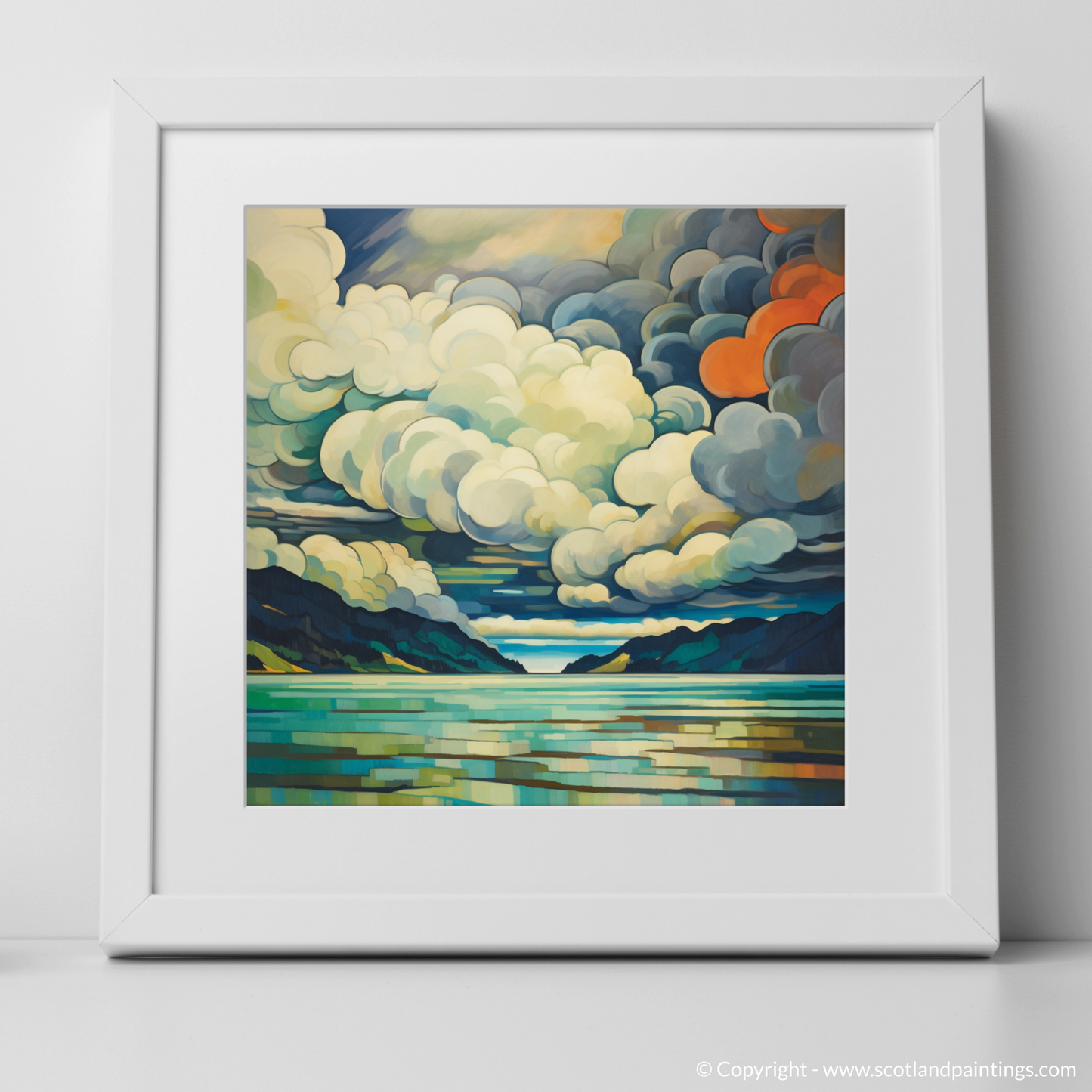 Art Print of Storm clouds above Loch Lomond with a white frame