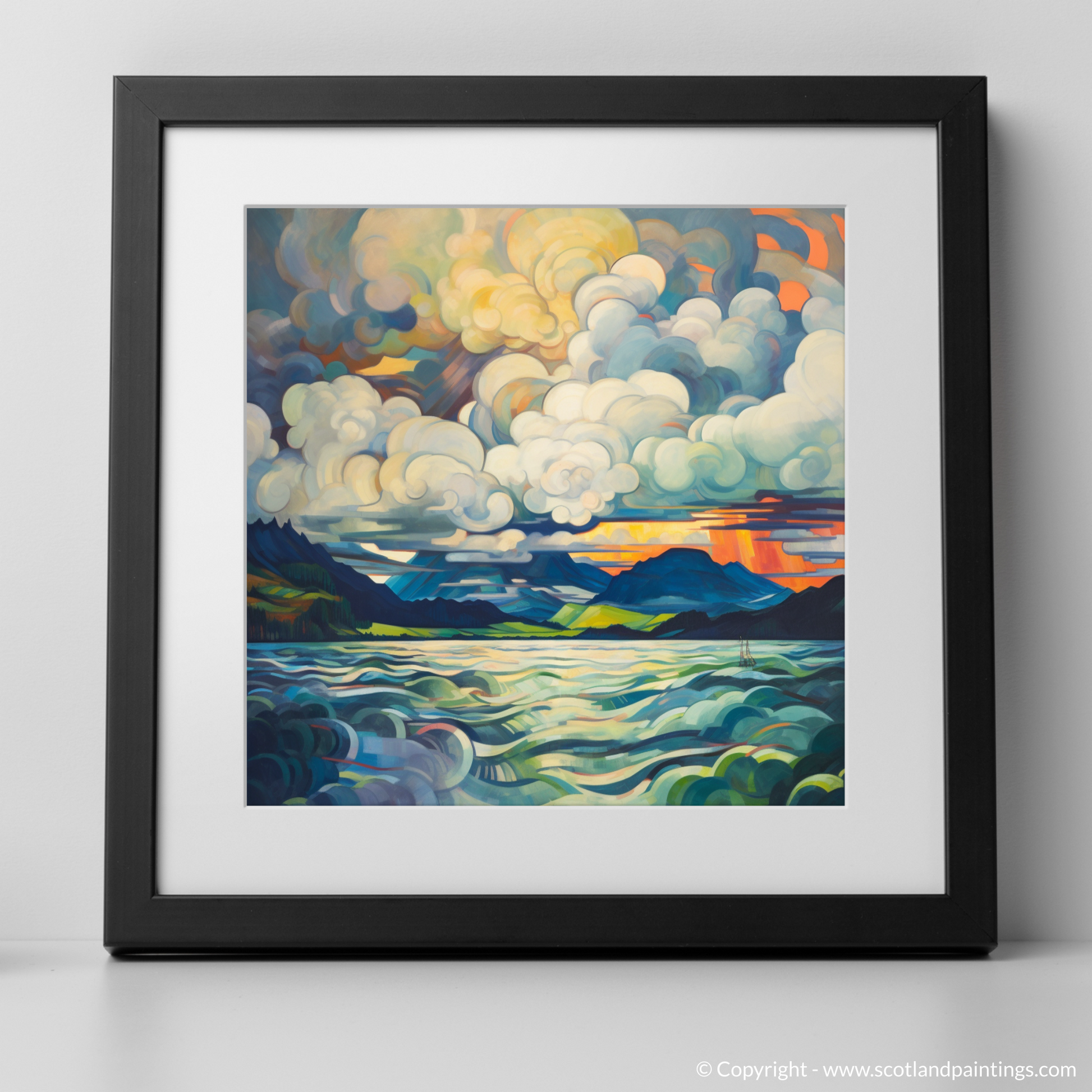 Art Print of Storm clouds above Loch Lomond with a black frame