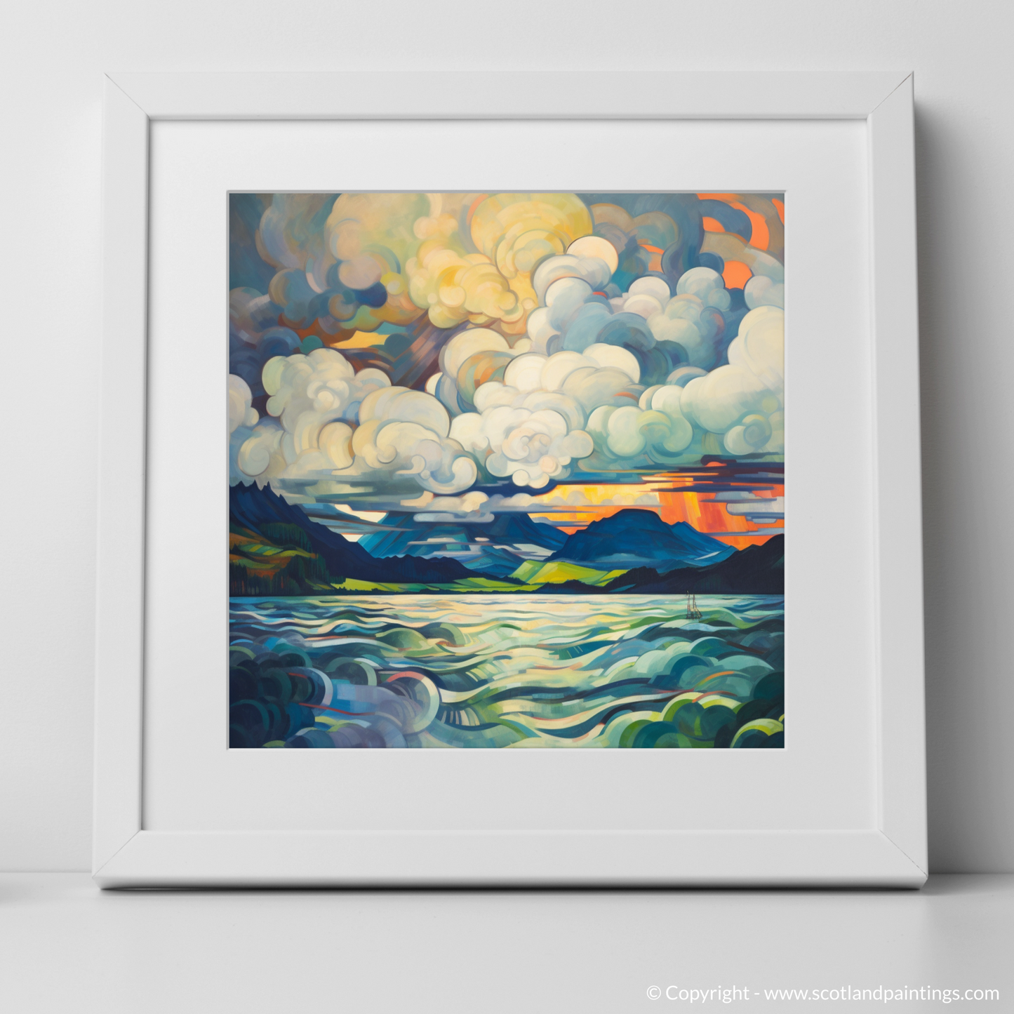 Art Print of Storm clouds above Loch Lomond with a white frame