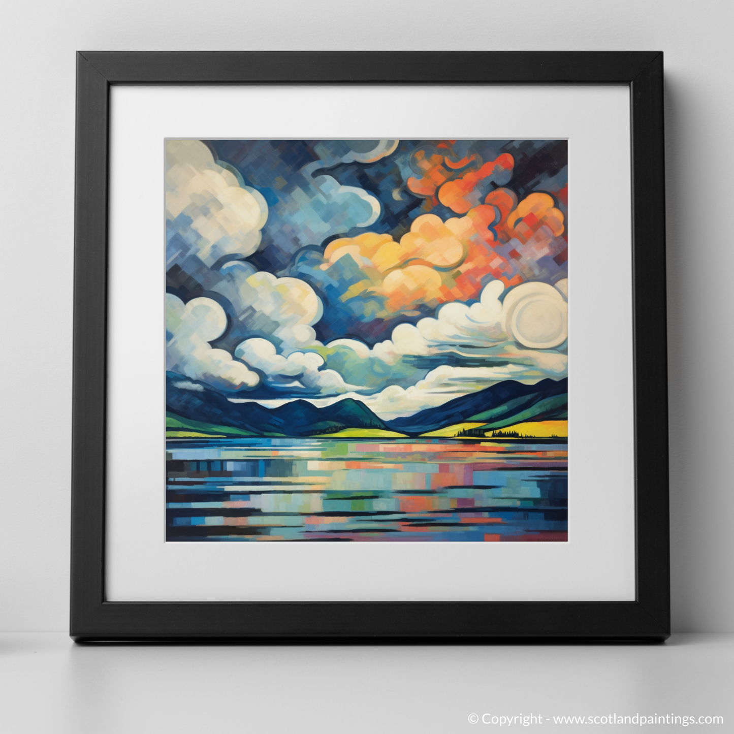 Art Print of Storm clouds above Loch Lomond with a black frame