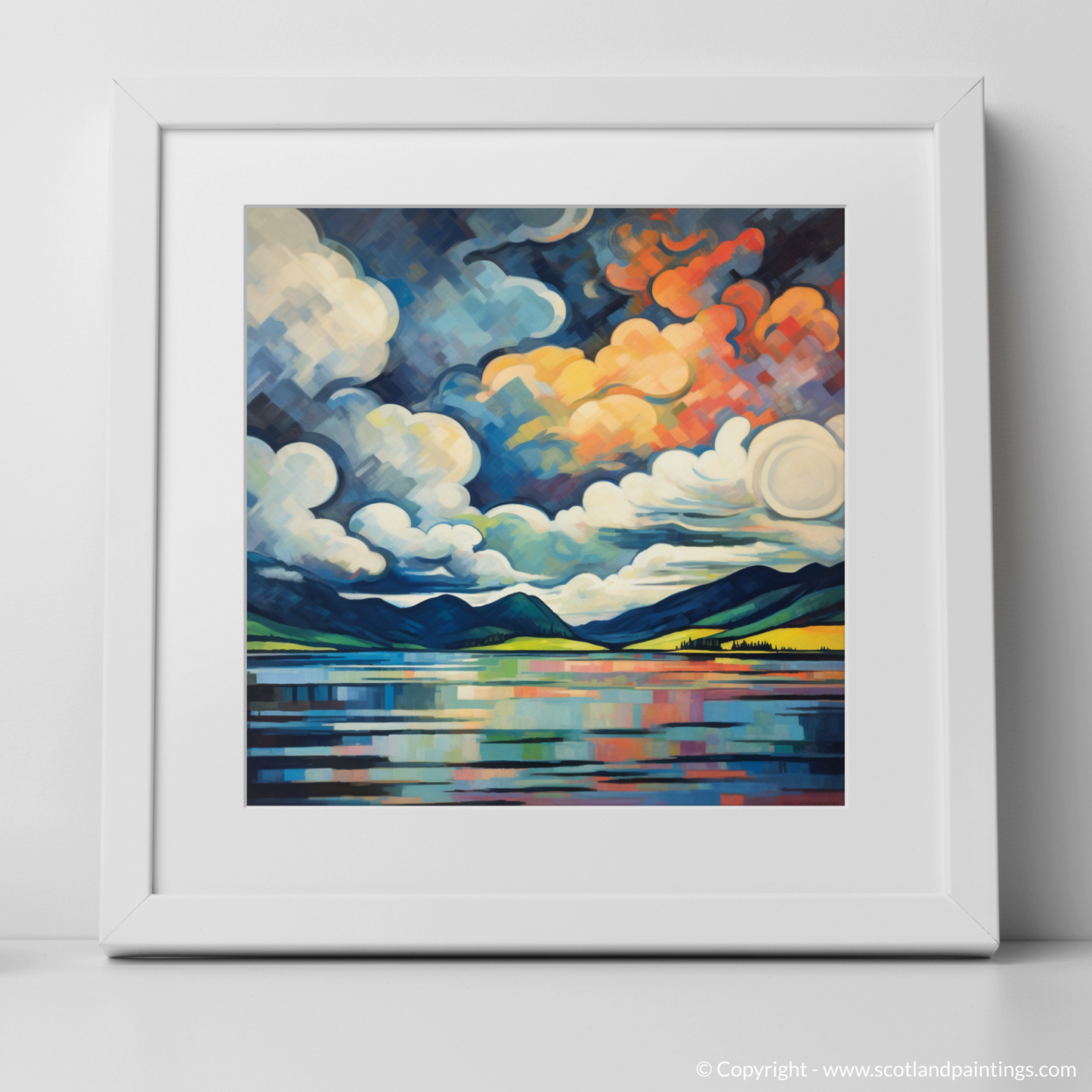 Art Print of Storm clouds above Loch Lomond with a white frame