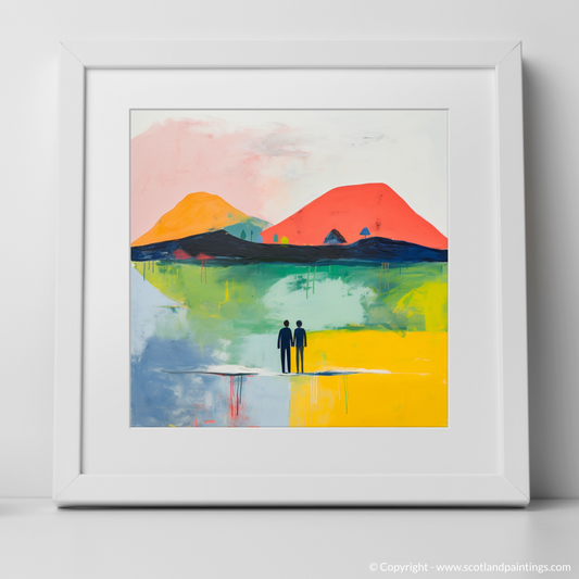 Painting and Art Print of A couple holding hands looking out on Loch Lomond. Embrace at Dusk: An Abstract Ode to Loch Lomond.