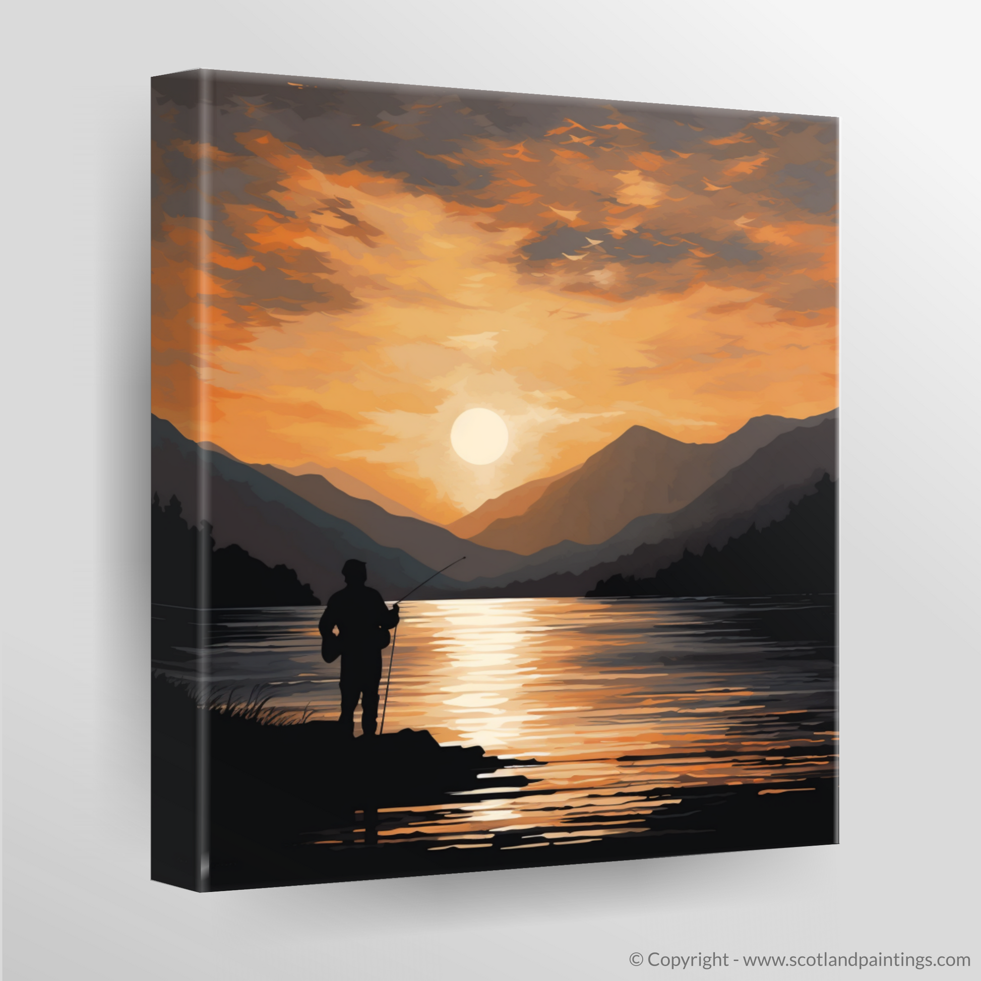 Canvas Print of Silhouetted fisherman on Loch Lomond