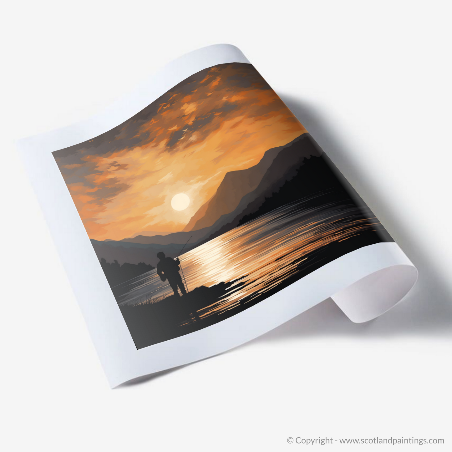 Art Print of Silhouetted fisherman on Loch Lomond