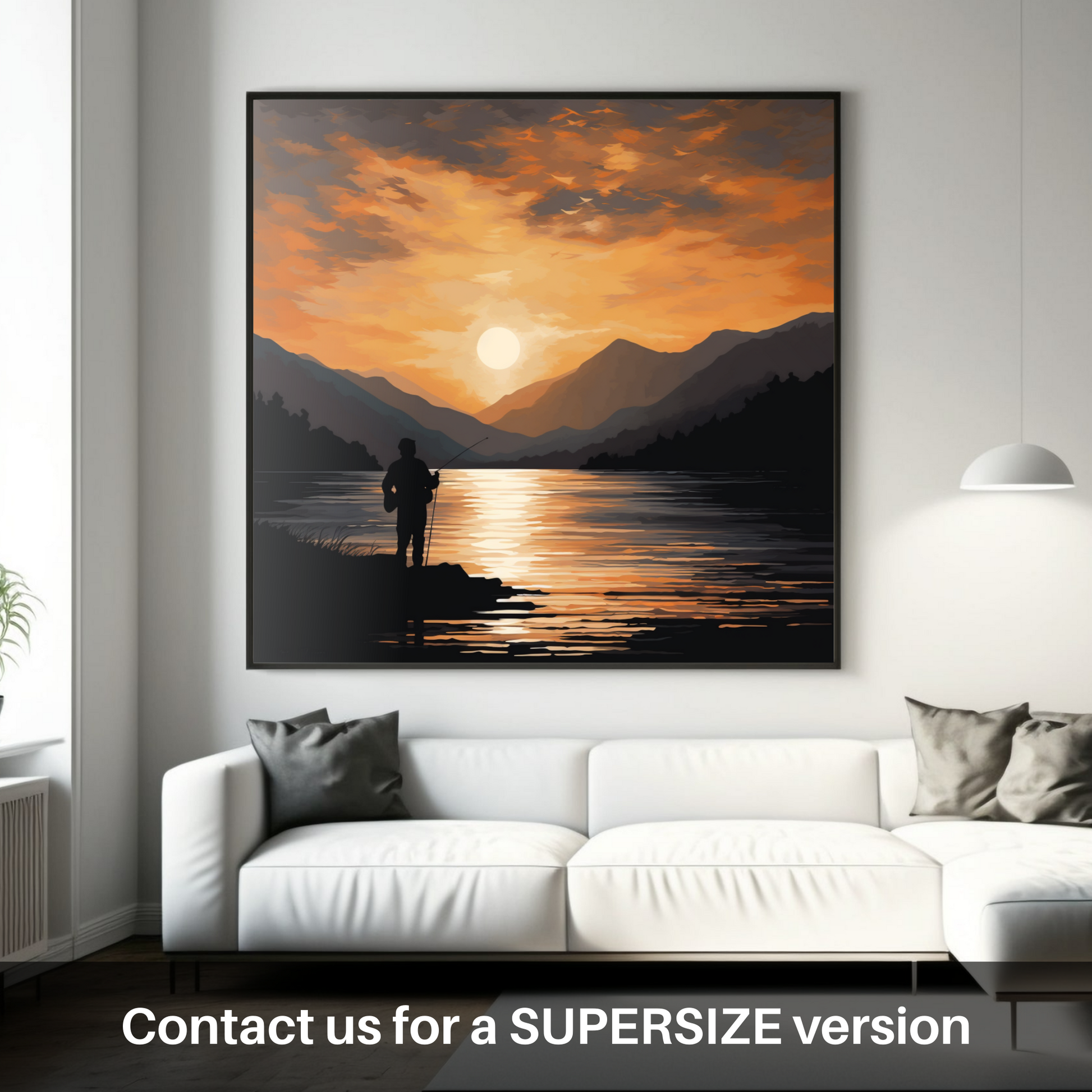 Huge supersize print of Silhouetted fisherman on Loch Lomond