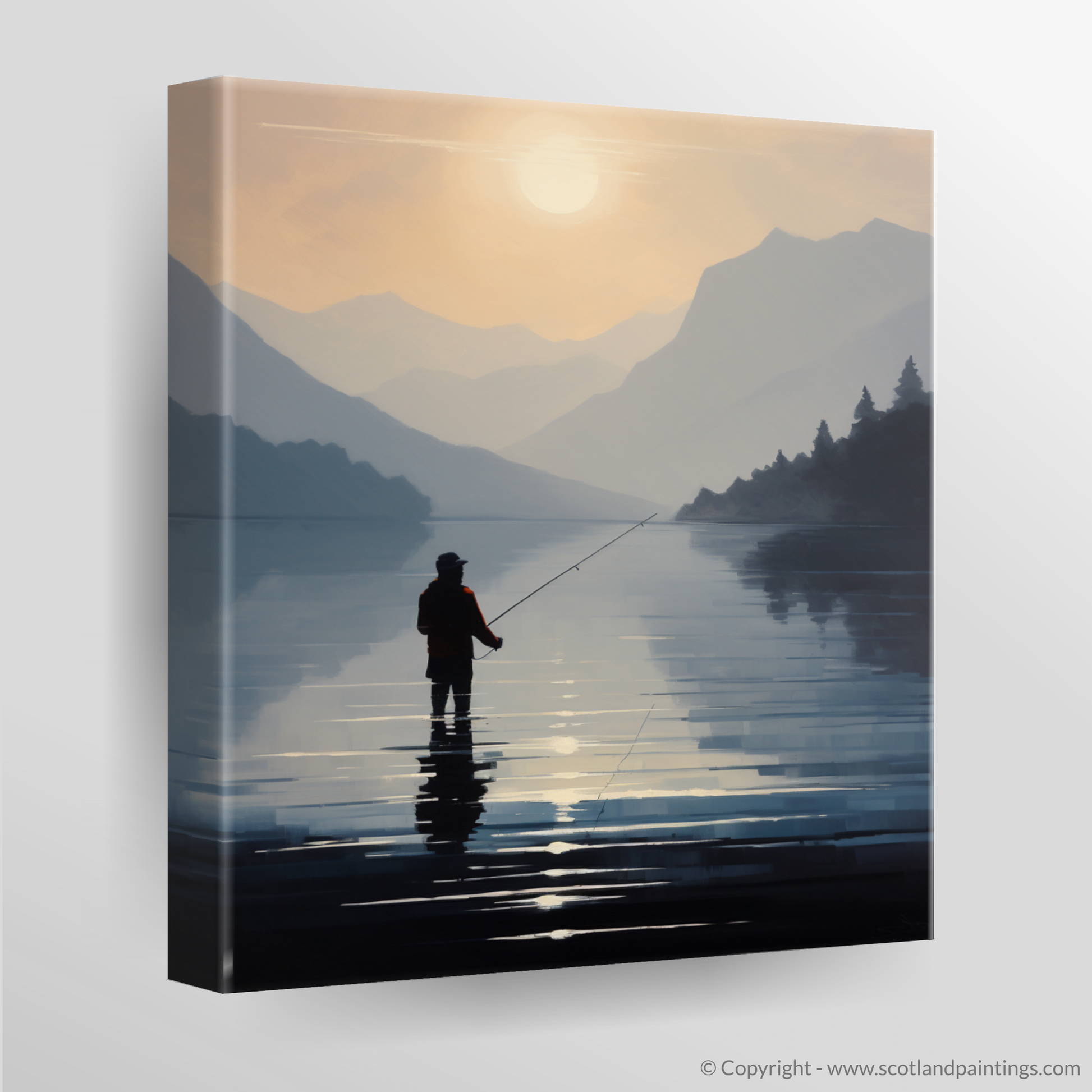 Canvas Print of Silhouetted fisherman on Loch Lomond