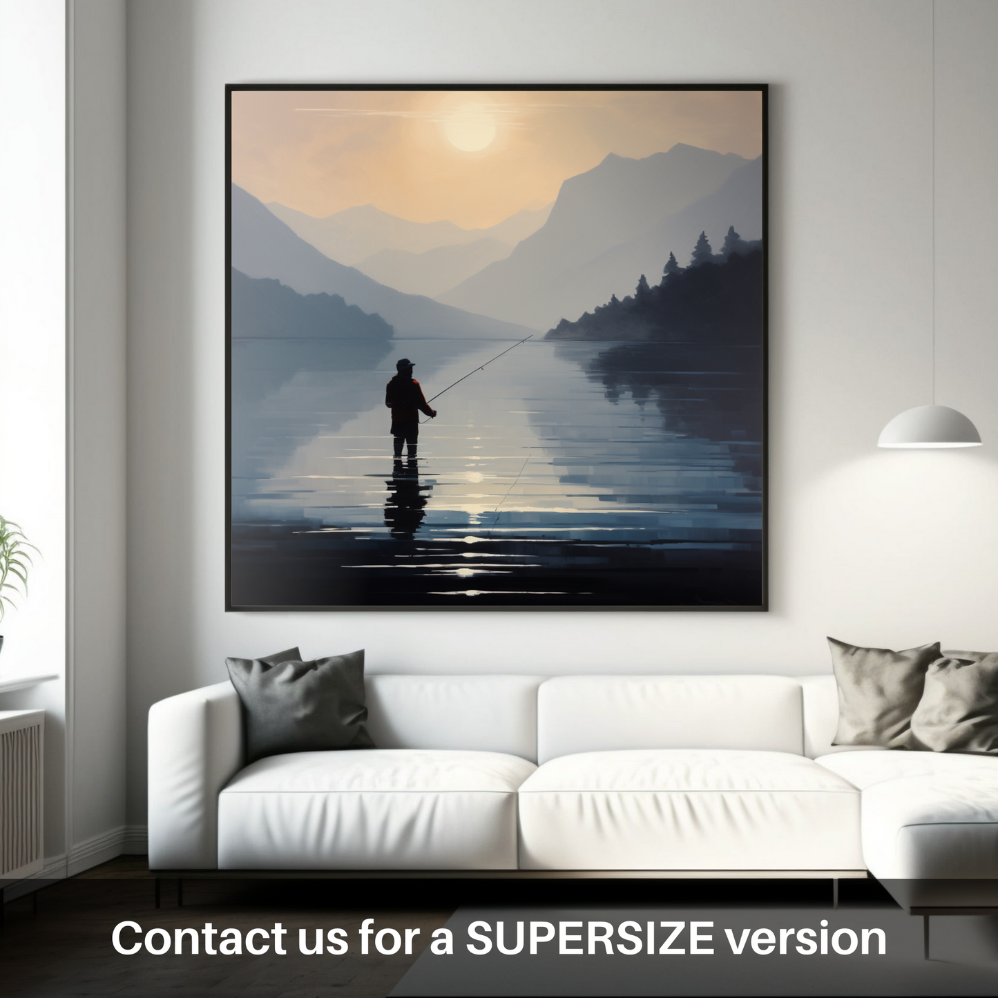 Huge supersize print of Silhouetted fisherman on Loch Lomond