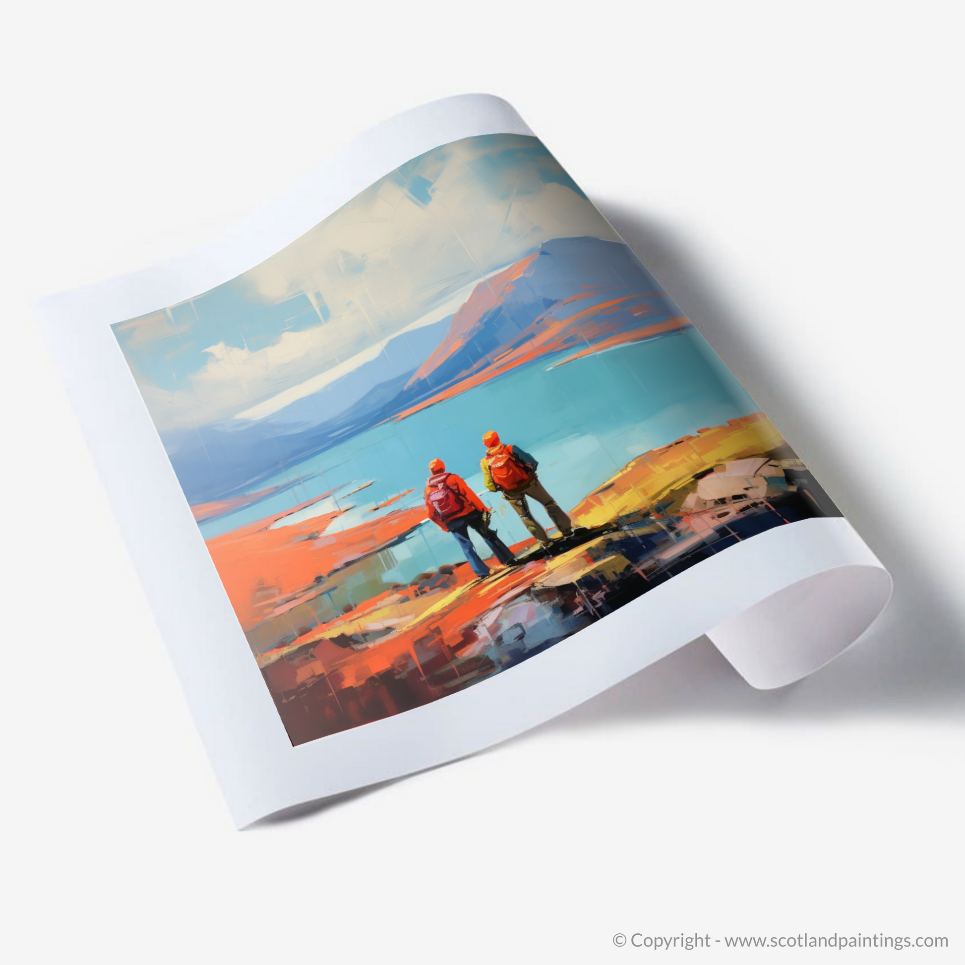 Art Print of Two hikers looking out on Loch Lomond