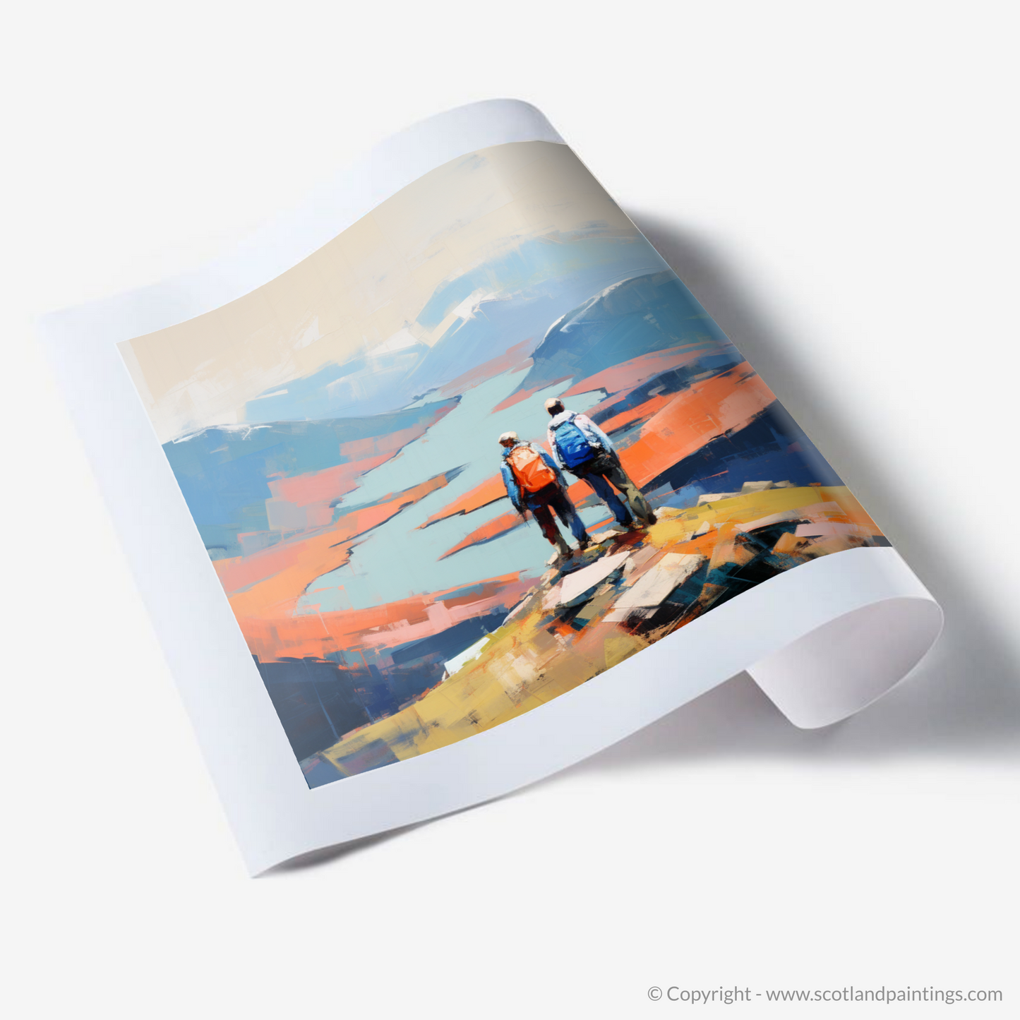 Art Print of Two hikers looking out on Loch Lomond