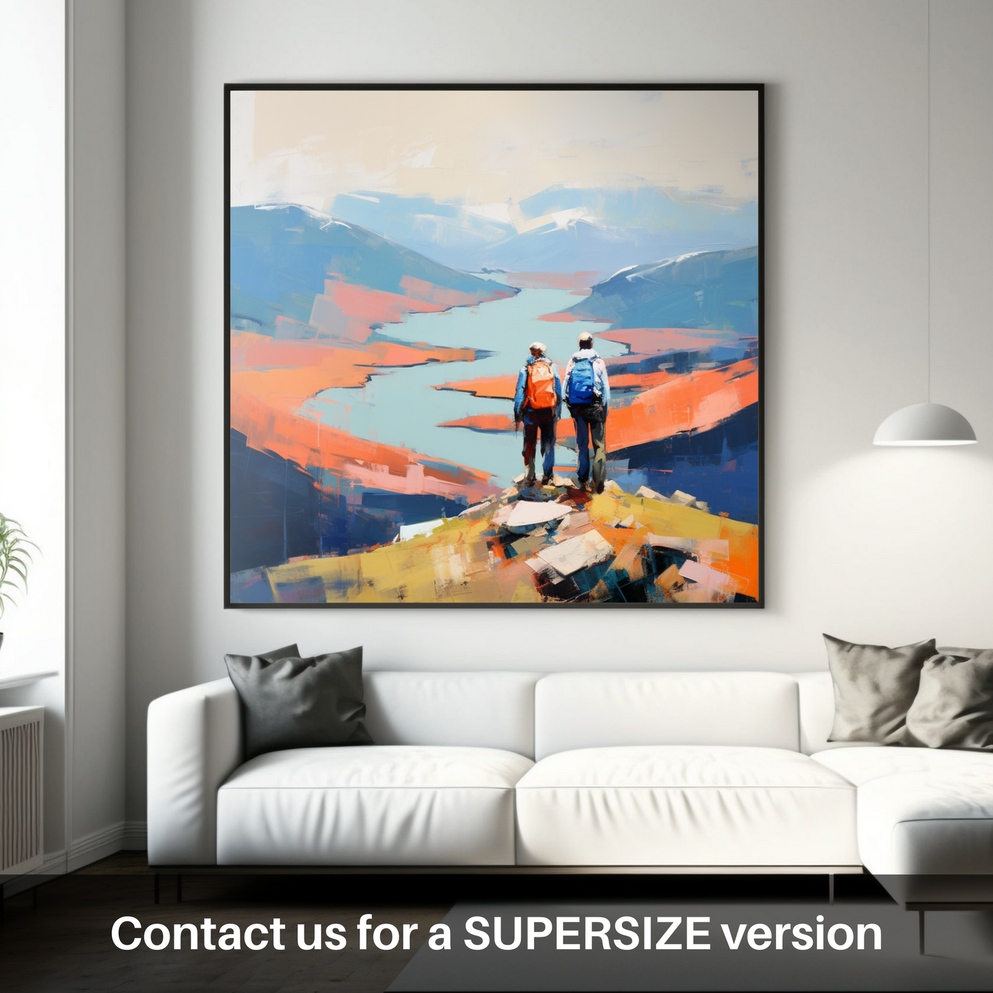 Huge supersize print of Two hikers looking out on Loch Lomond