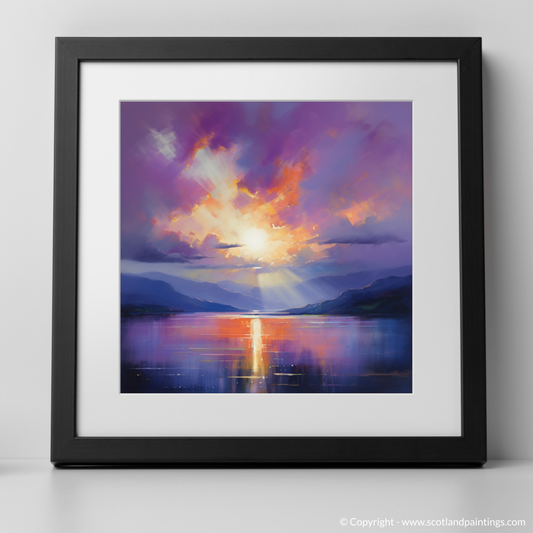 Art Print of Crepuscular rays above Loch Lomond with a black frame