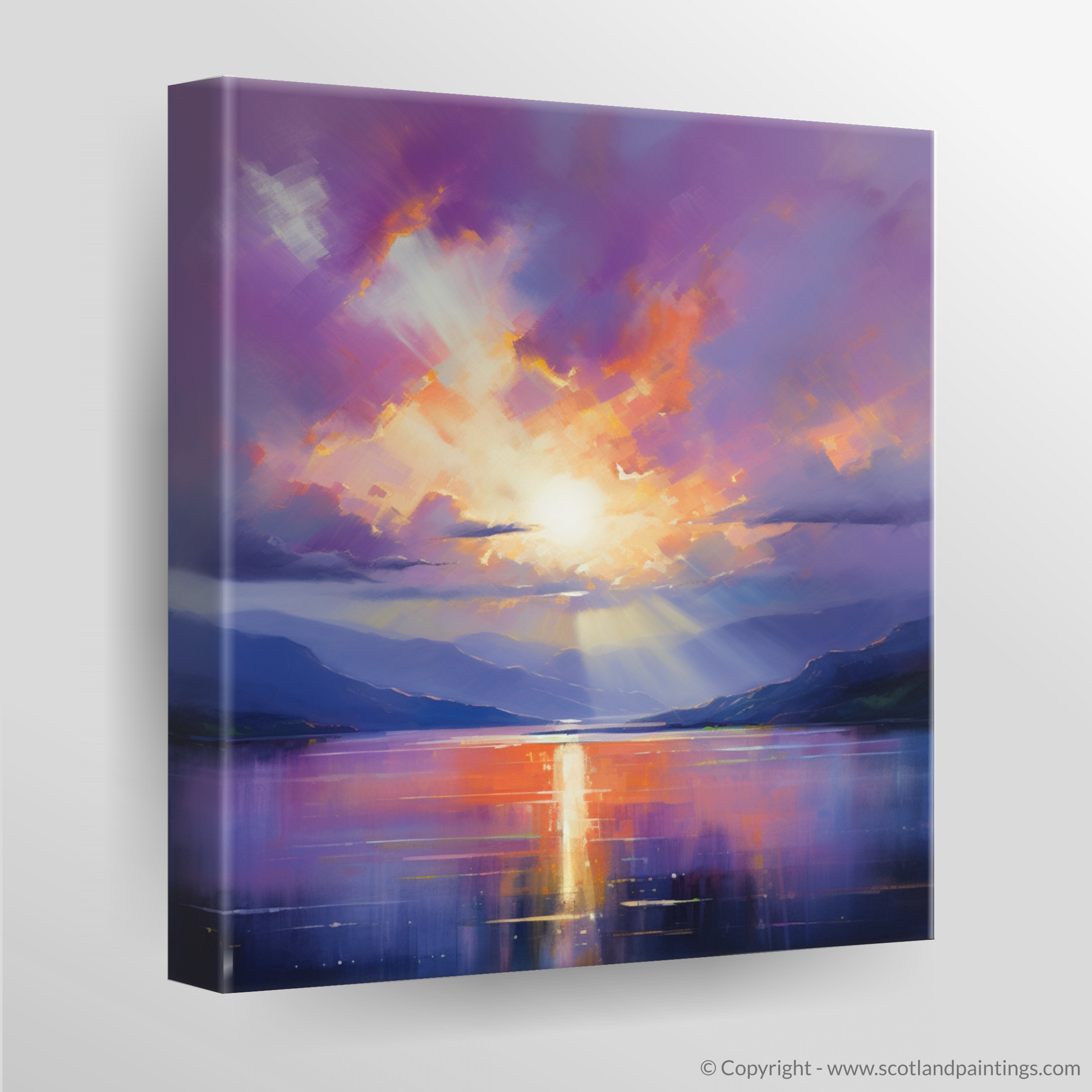 Canvas Print of Crepuscular rays above Loch Lomond