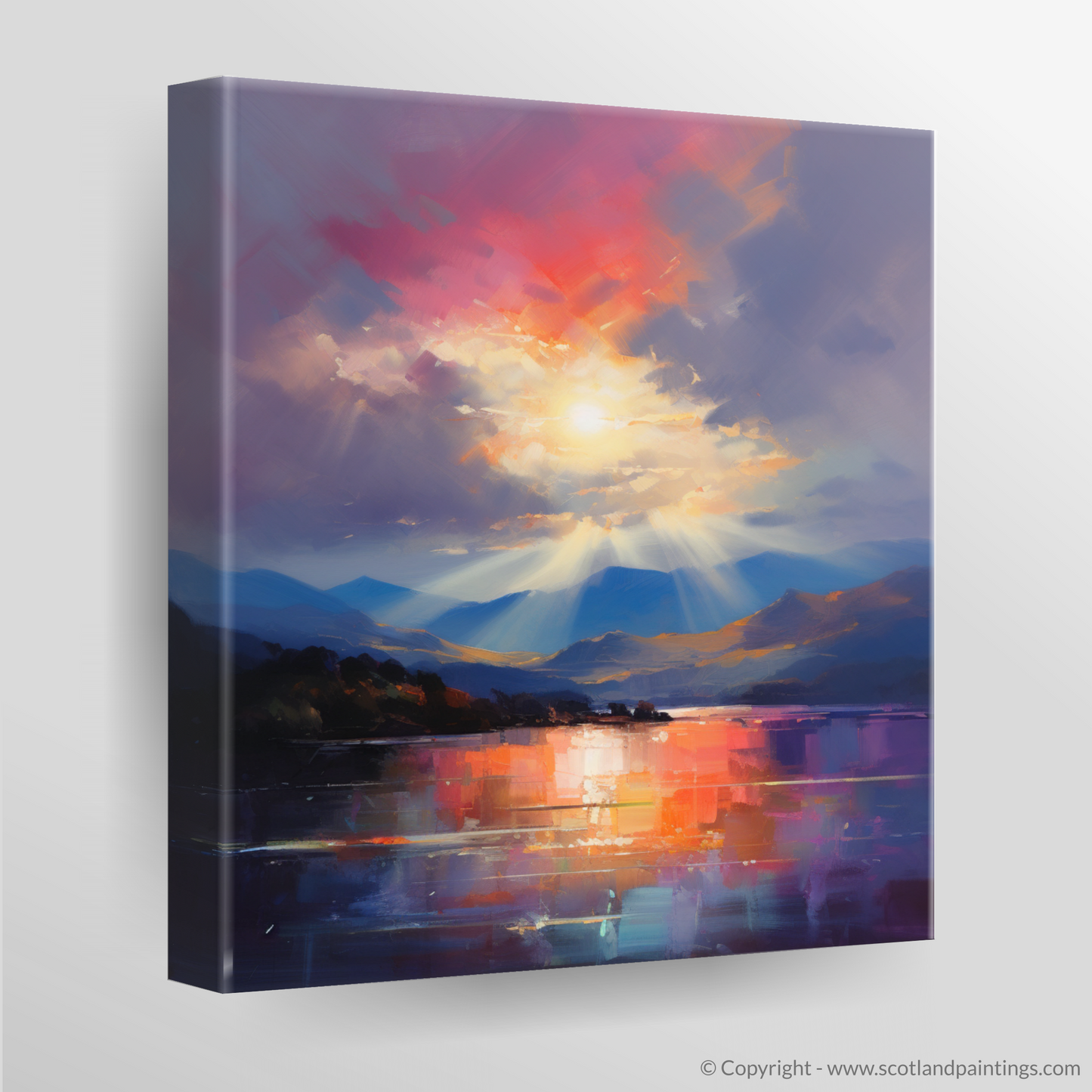 Canvas Print of Crepuscular rays above Loch Lomond