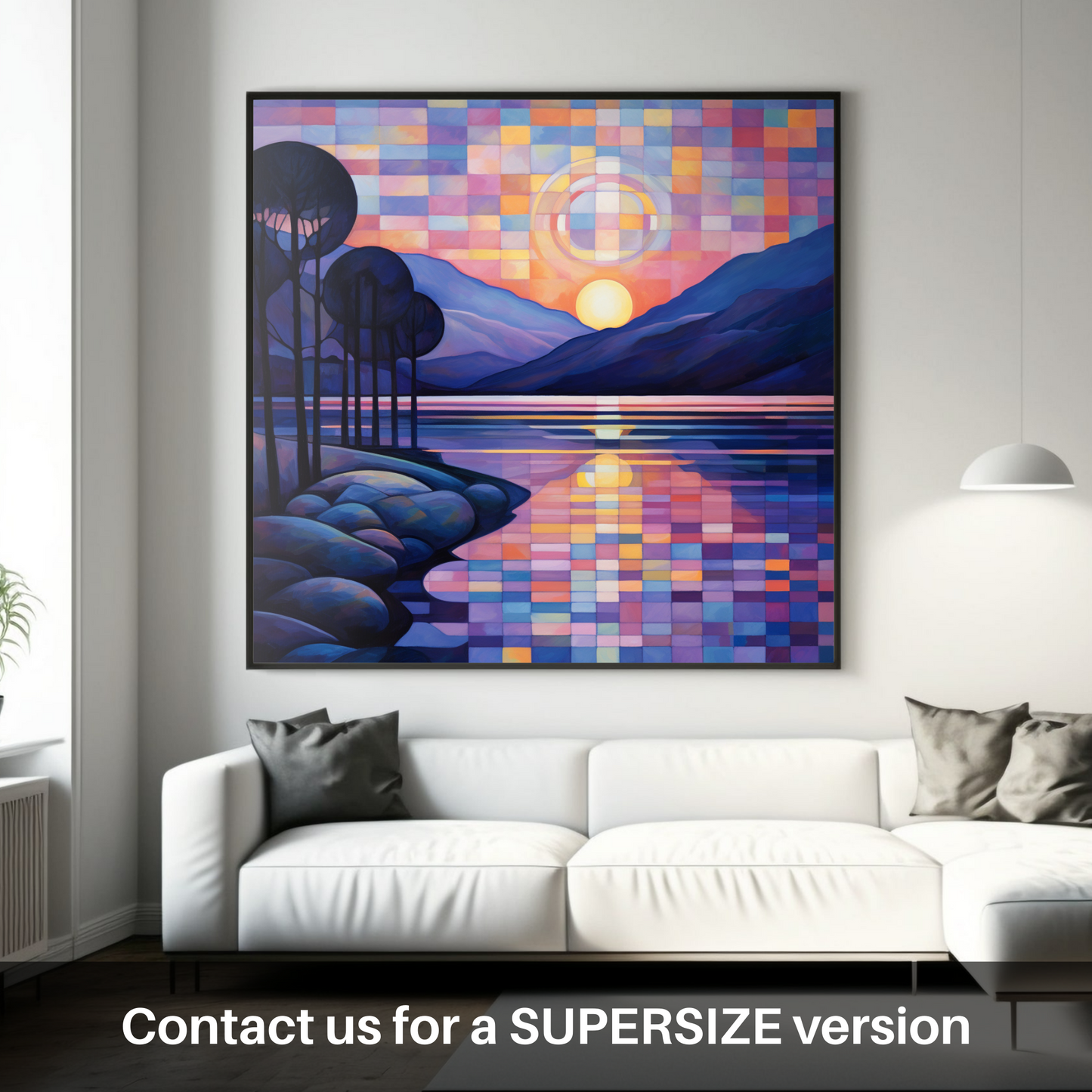 Painting and Art Print of Twilight reflections on Loch Lomond. Twilight Reflections: An Abstract Dance of Loch Lomond Colours.