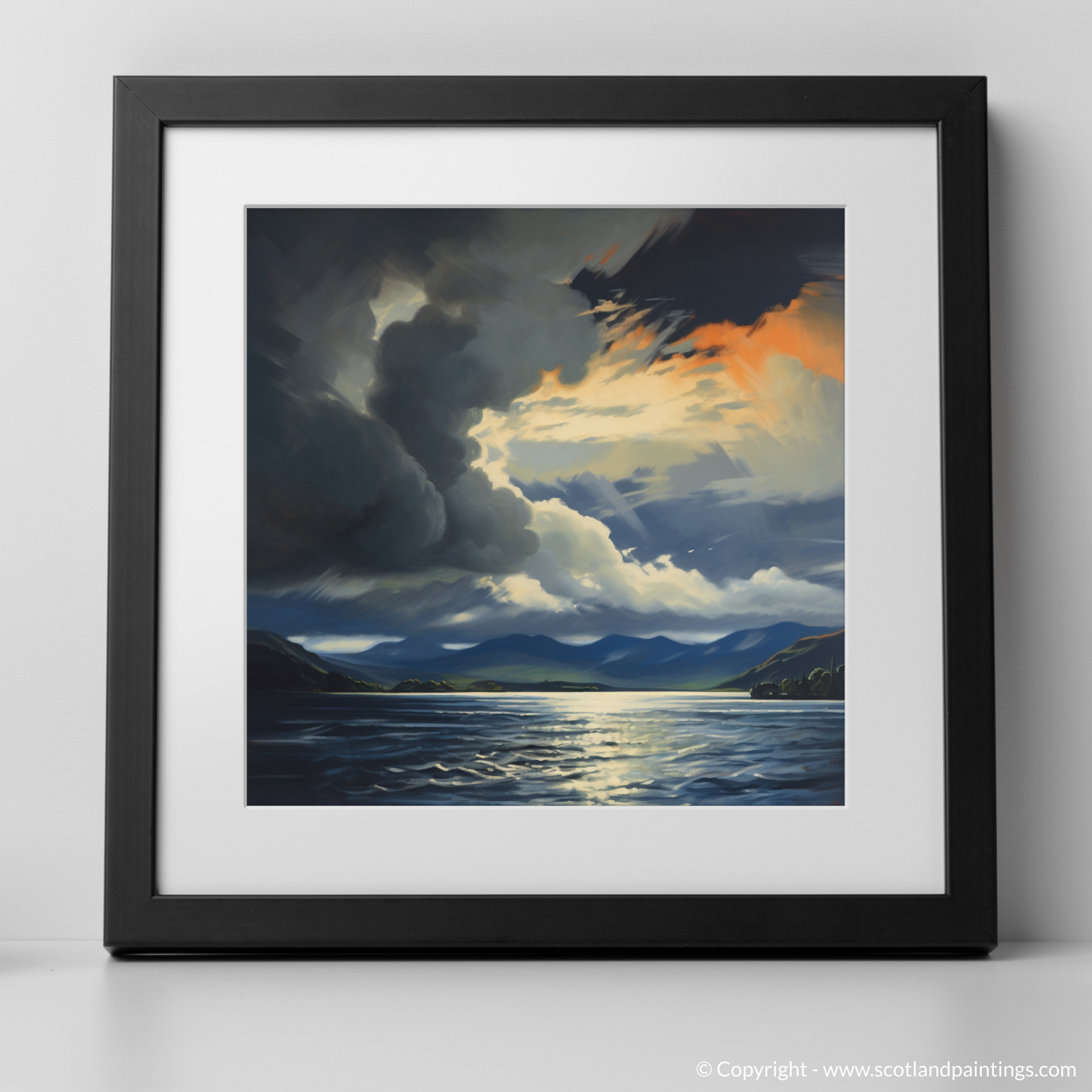 Art Print of Storm clouds above Loch Lomond with a black frame