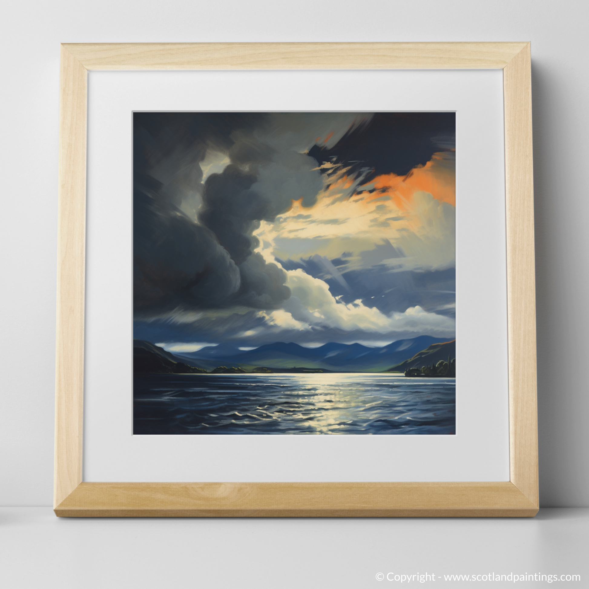 Art Print of Storm clouds above Loch Lomond with a natural frame