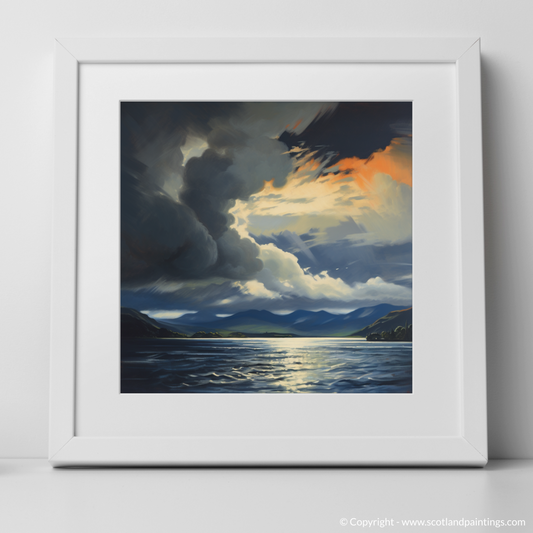 Art Print of Storm clouds above Loch Lomond with a white frame