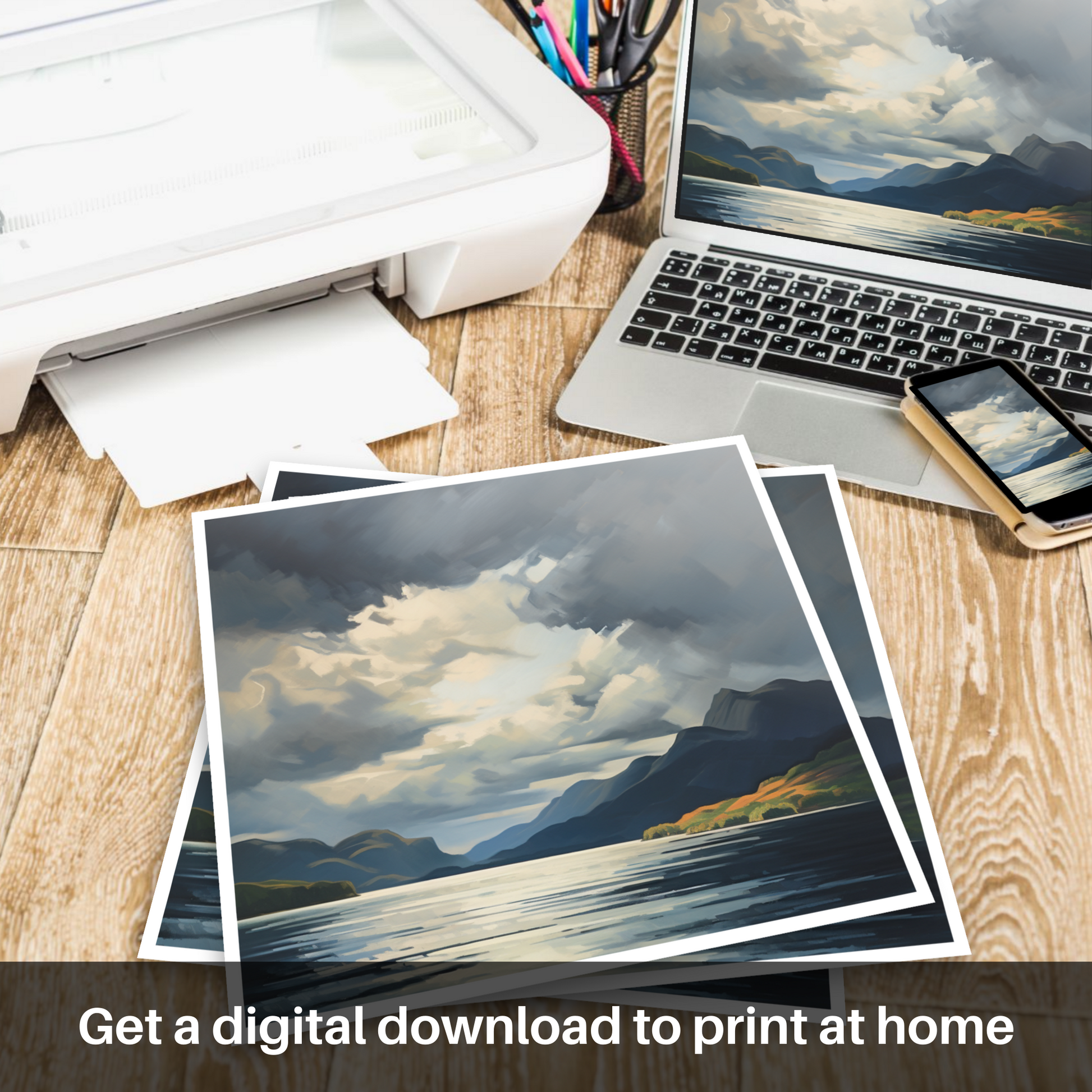 Downloadable and printable picture of Storm clouds above Loch Lomond